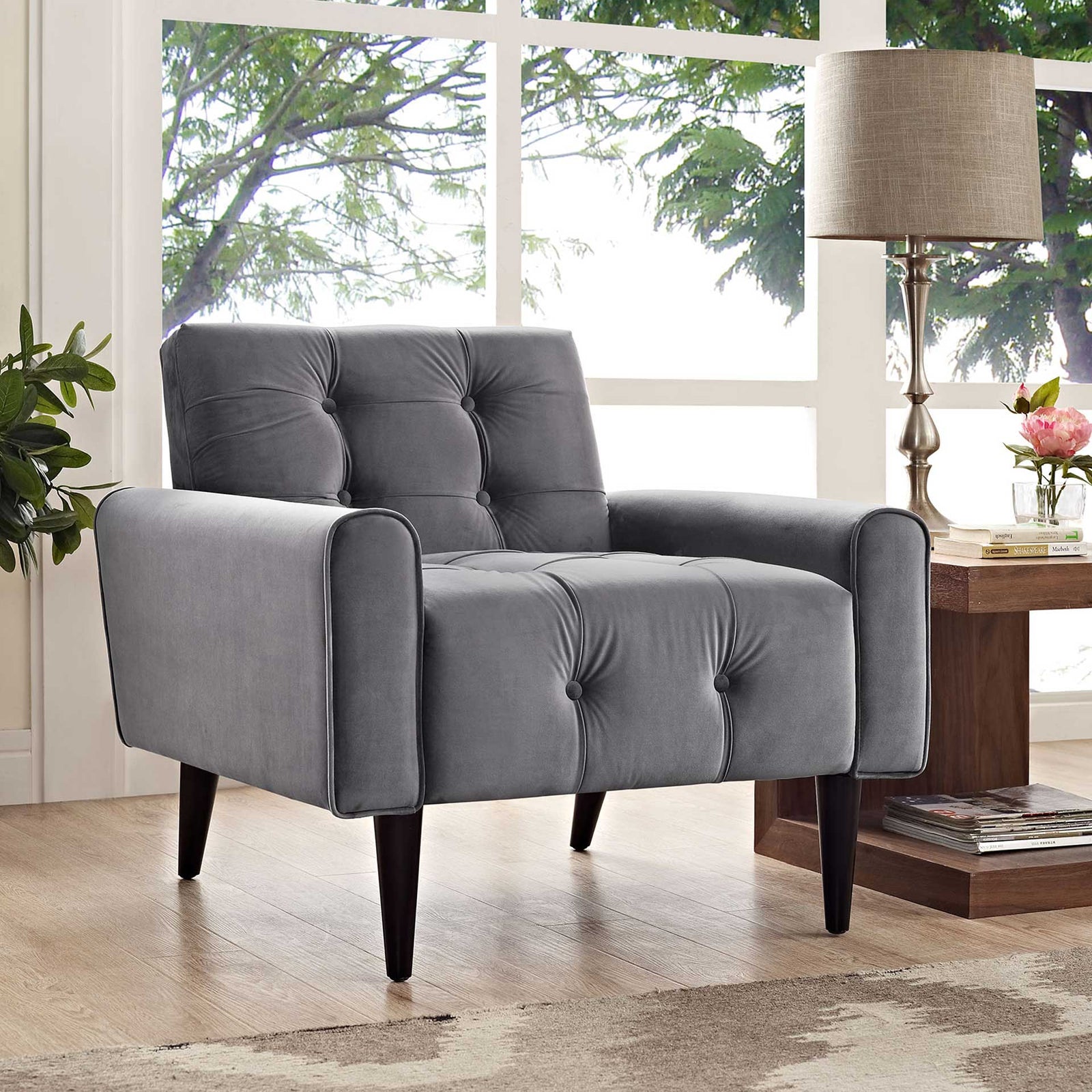 Davis Velvet Armchair Gray