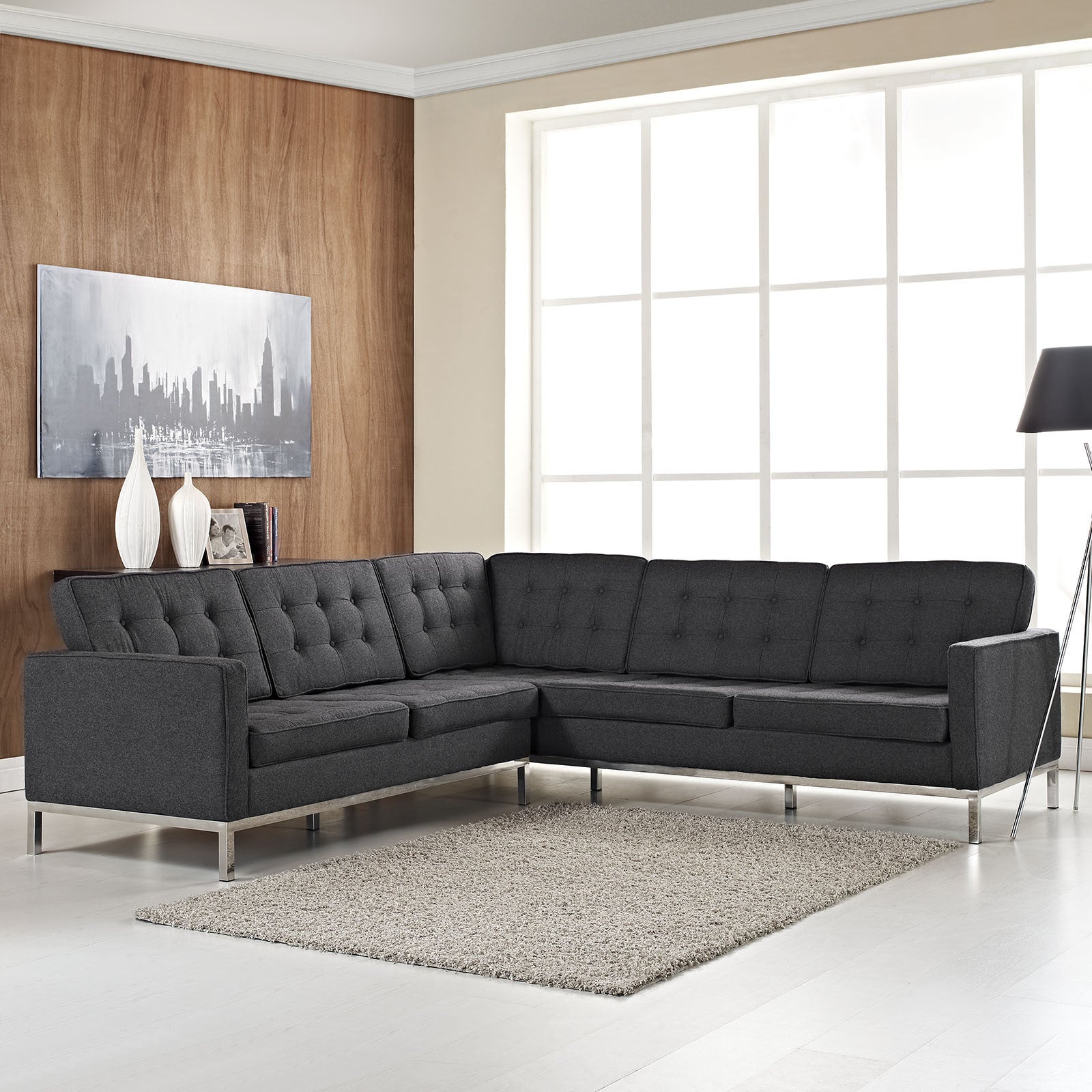 Lyte Wool Corner Sectional Sofa Dark Gray