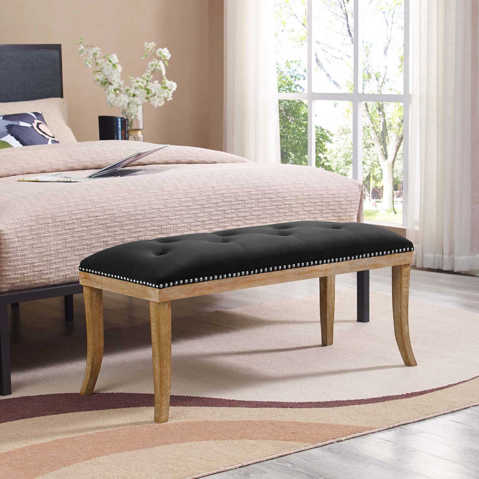 Esmeralda Velvet Bench Black