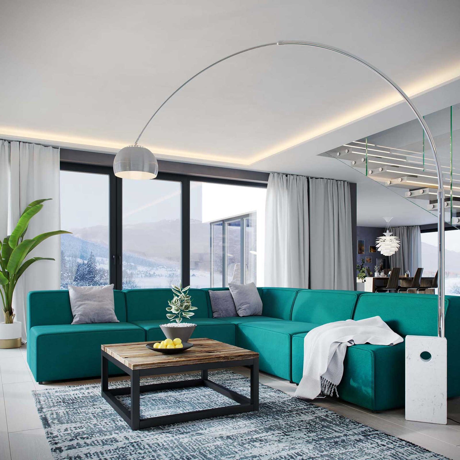 Maisie 5 Piece Armless Corner Sectional Sofa Teal