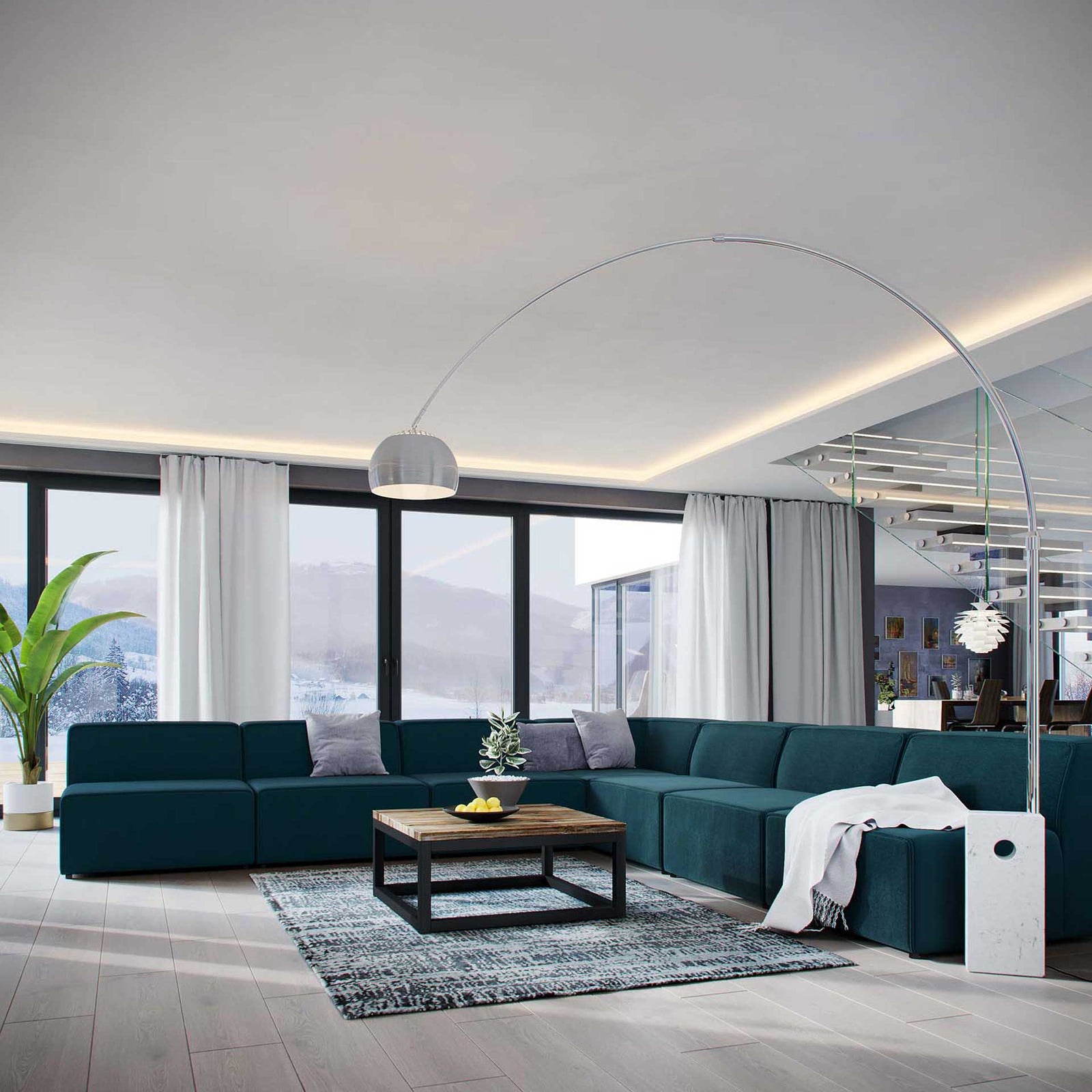 Maisie 7 Piece Armless Corner Sectional Sofa Blue