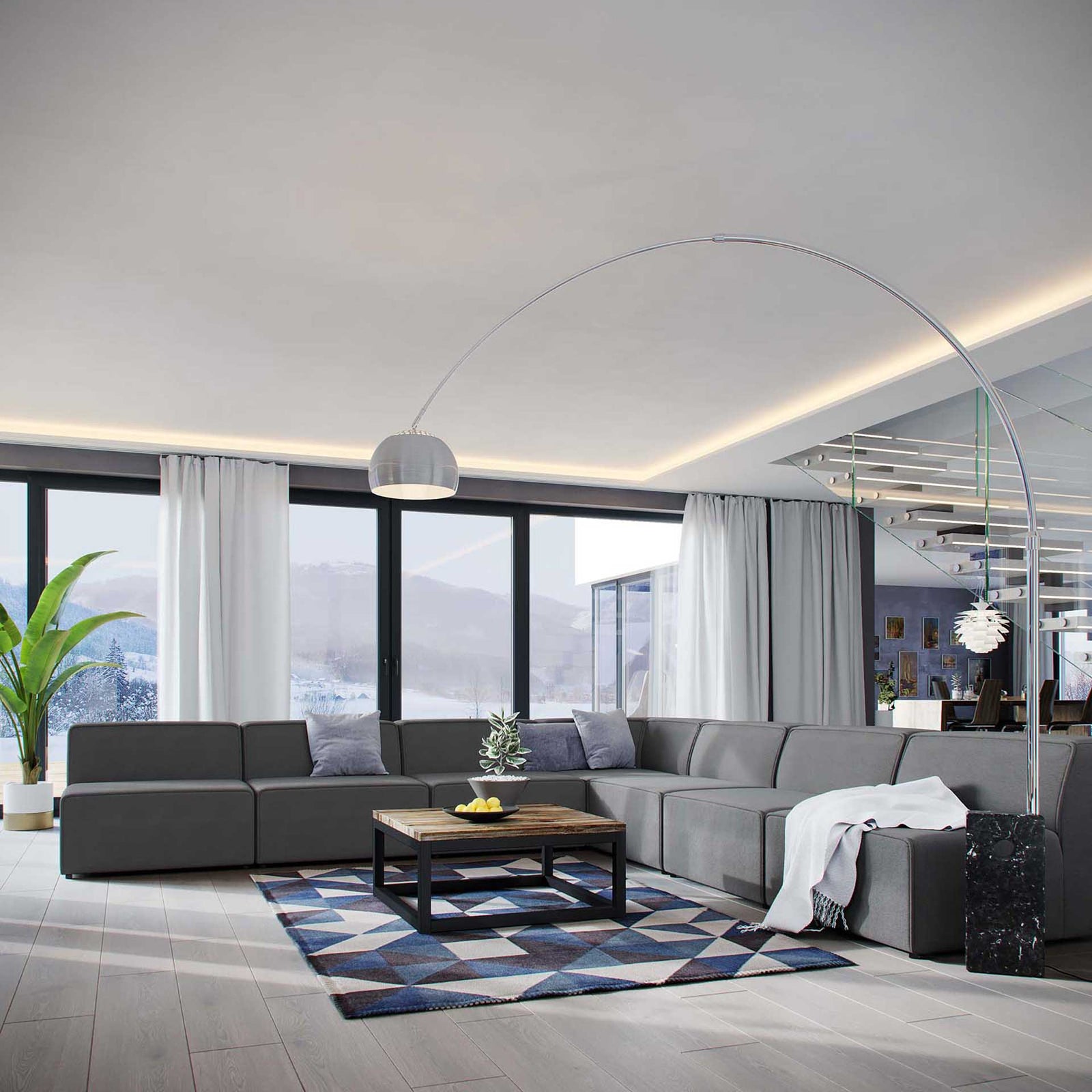 Maisie 7 Piece Armless Corner Sectional Sofa Gray