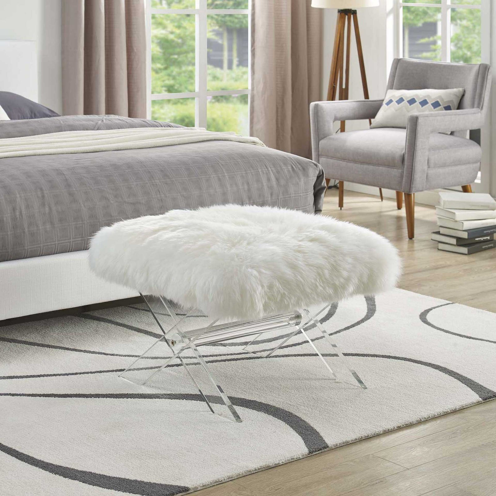 Sloan Sheepskin Bench Clear White