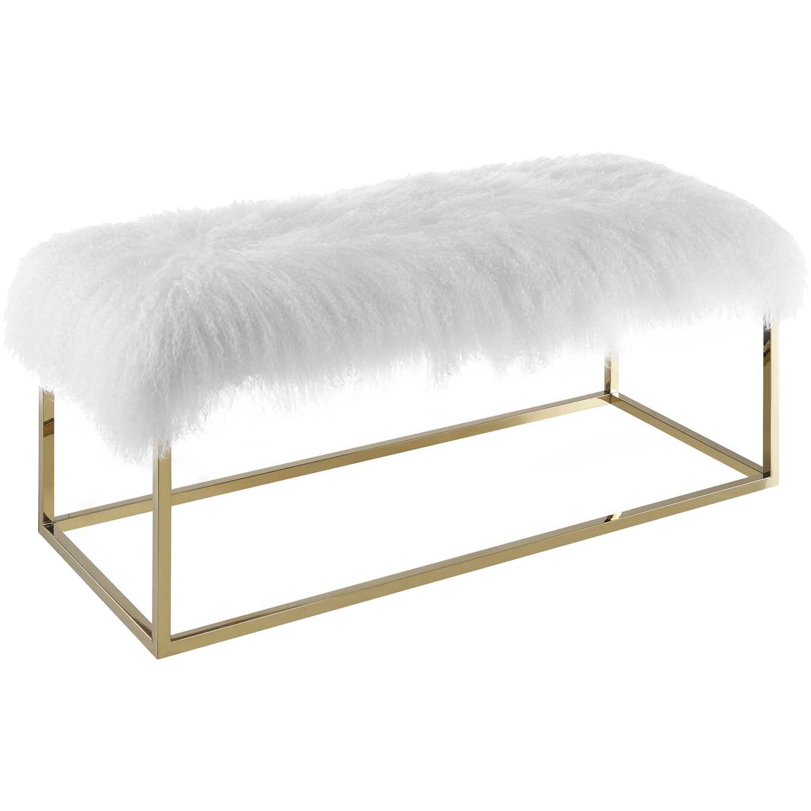 Alden White Sheepskin Bench Gold