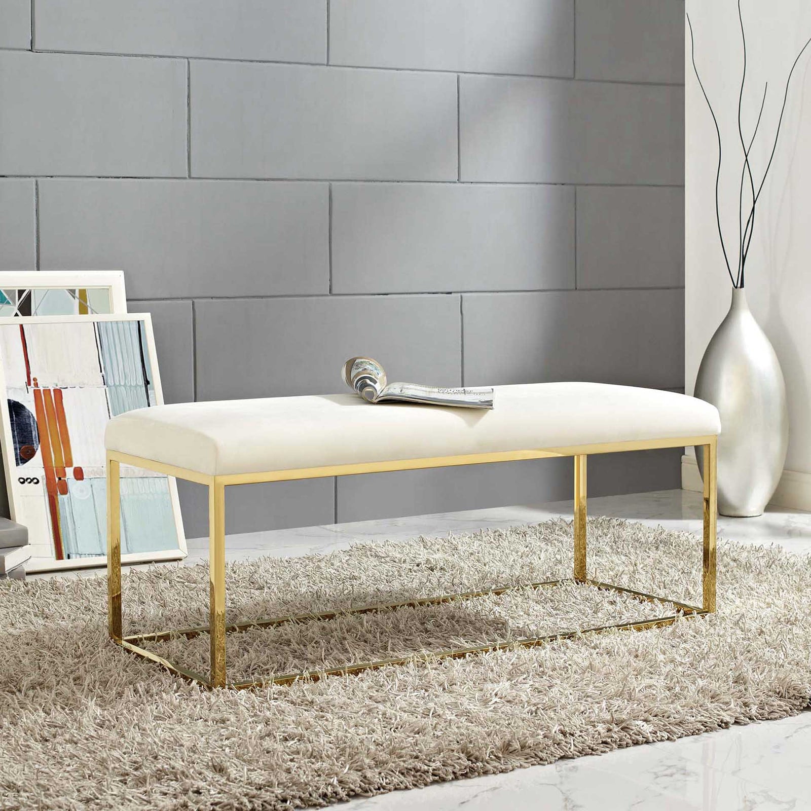 Alden Fabric Bench Gold/Ivory