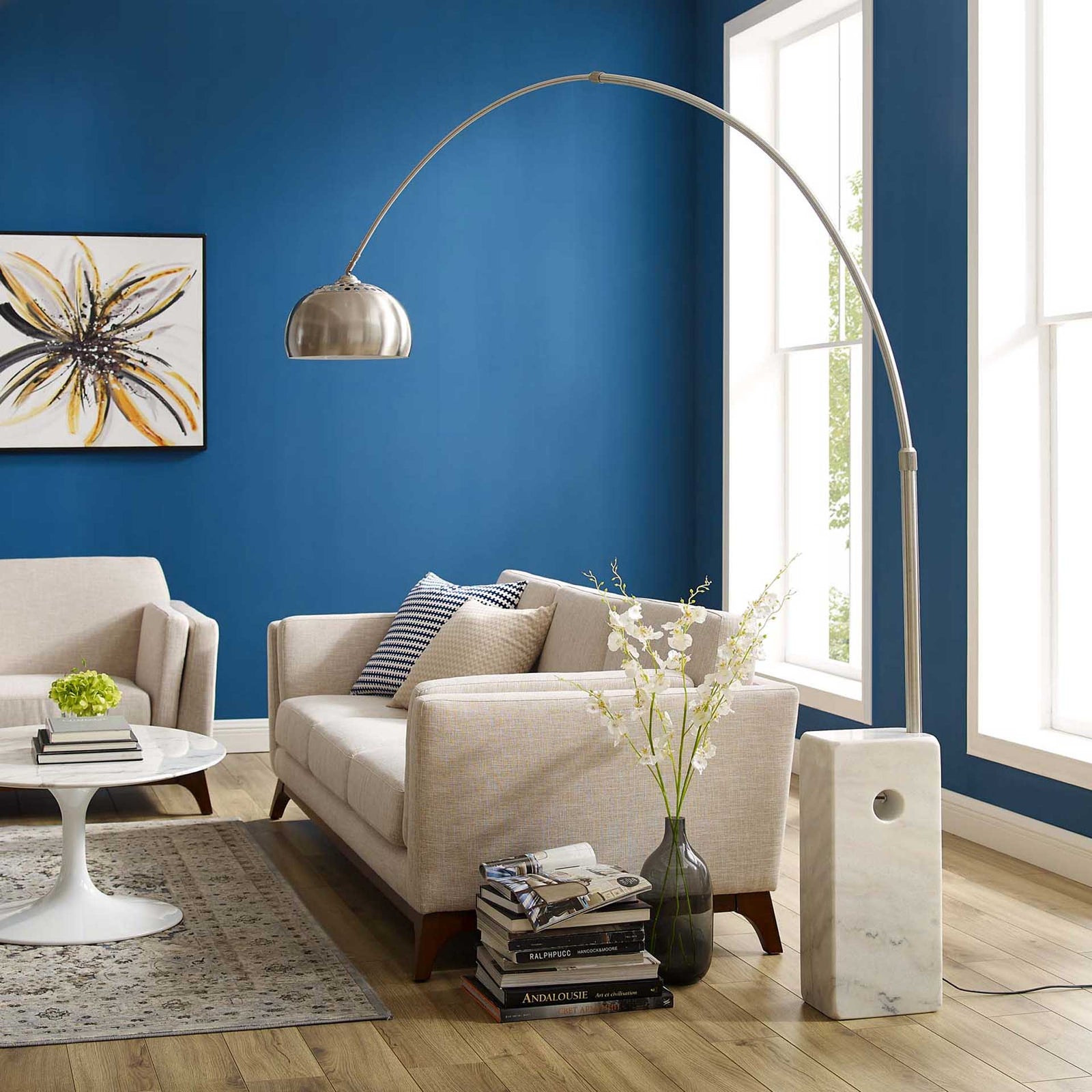 Sun Cube Marble Base Floor Lamp White