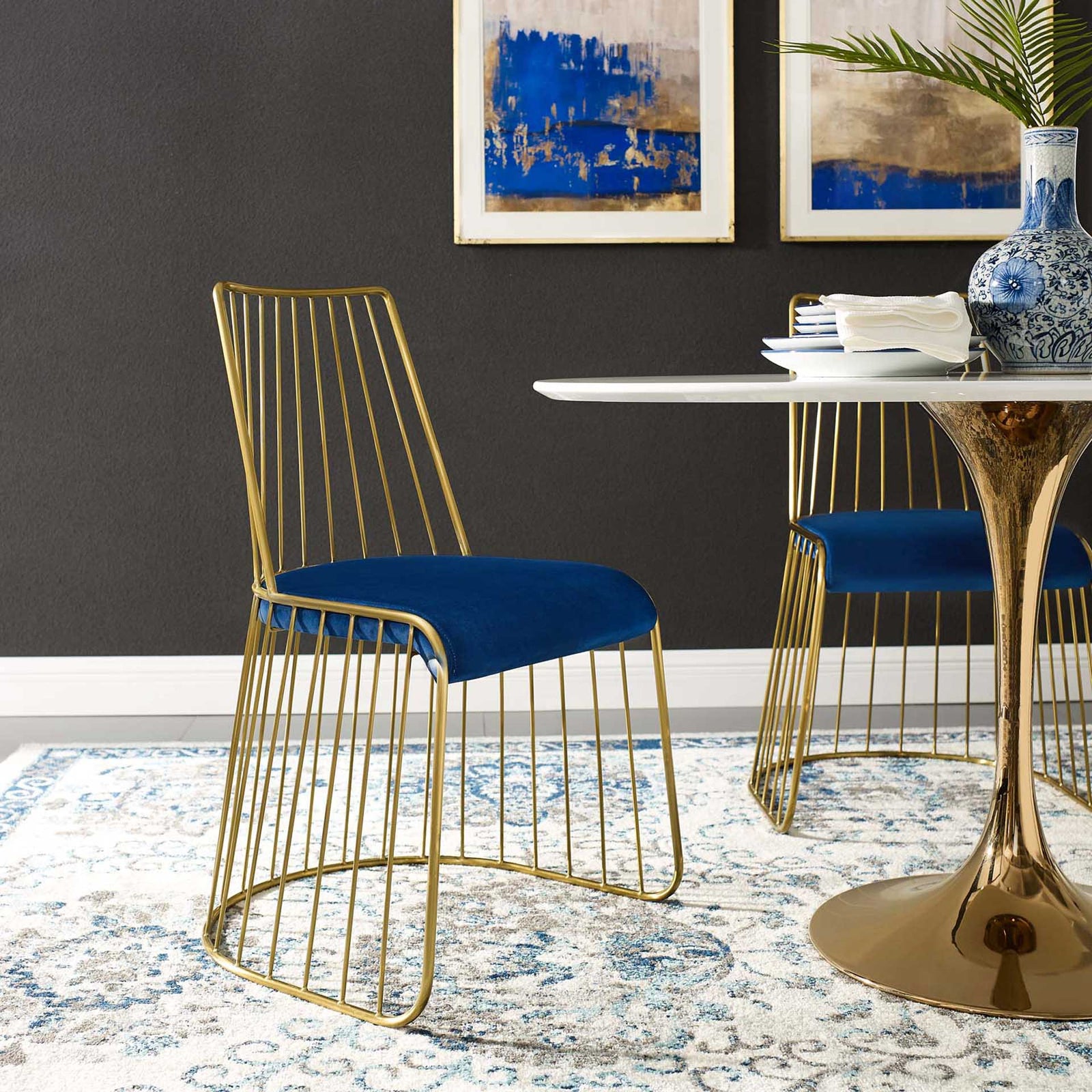 Ruth Velvet Dining Chair Gold/Navy