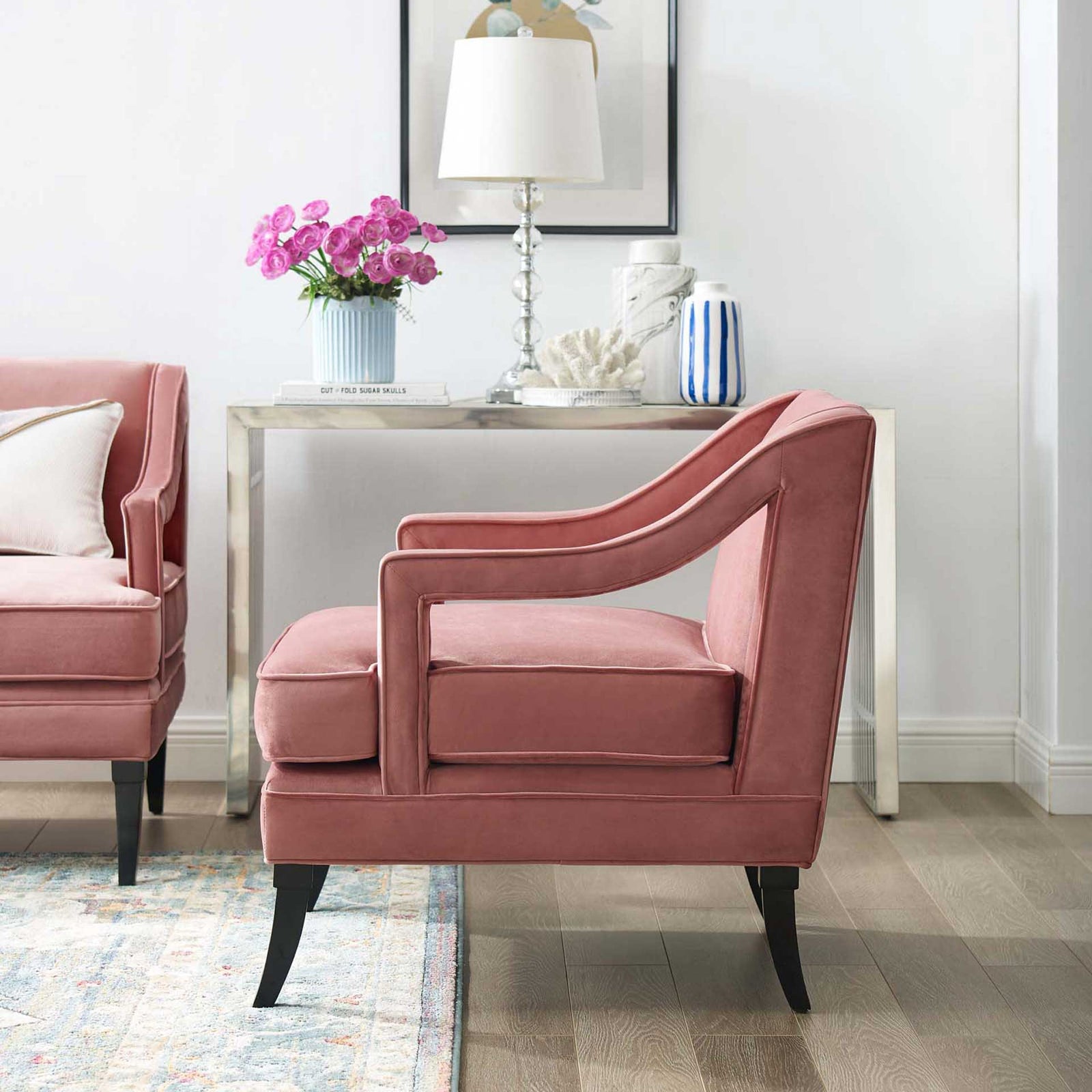 Cassandra Upholstered Velvet Armchair Dusty Rose
