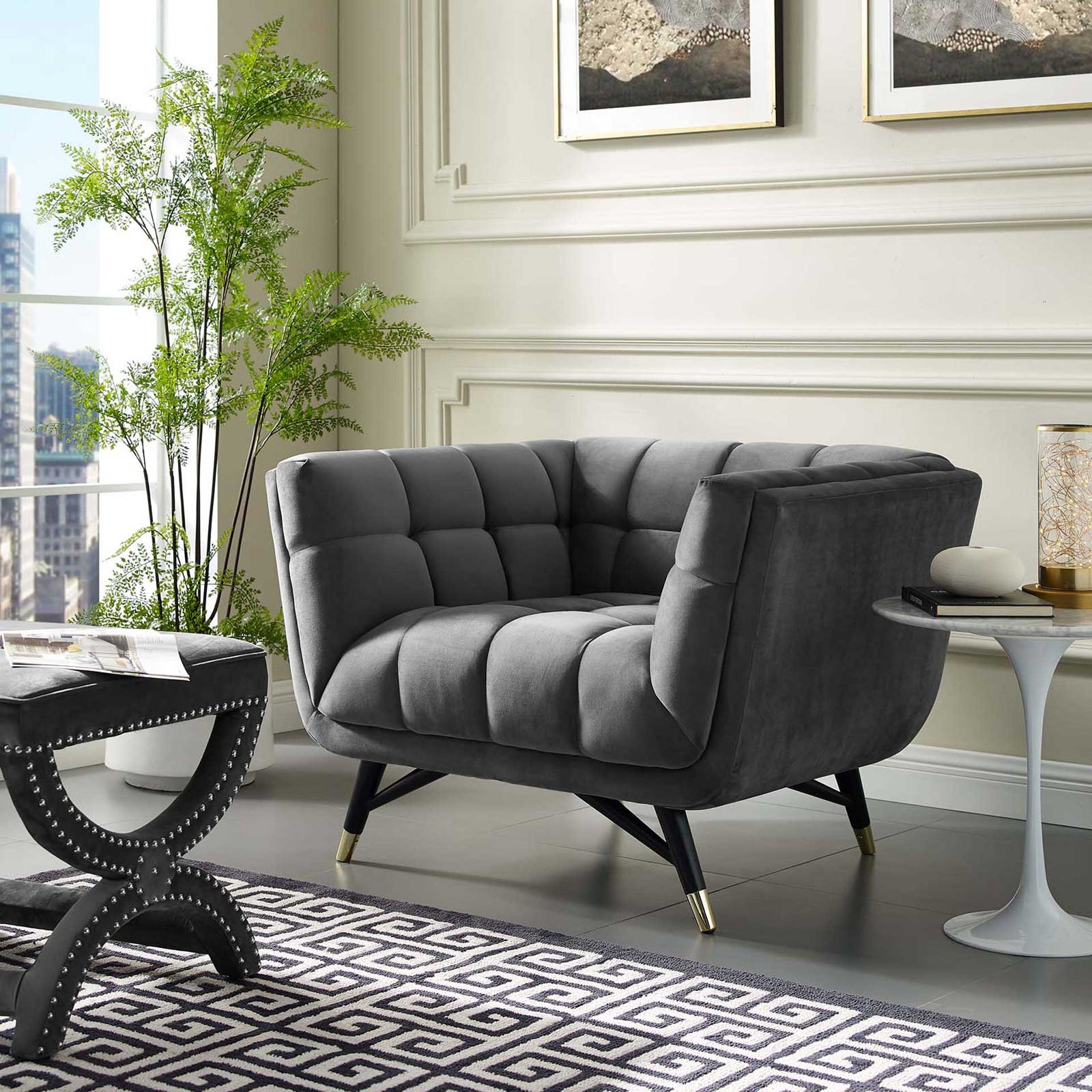 Adrianna Upholstered Velvet Armchair Gray