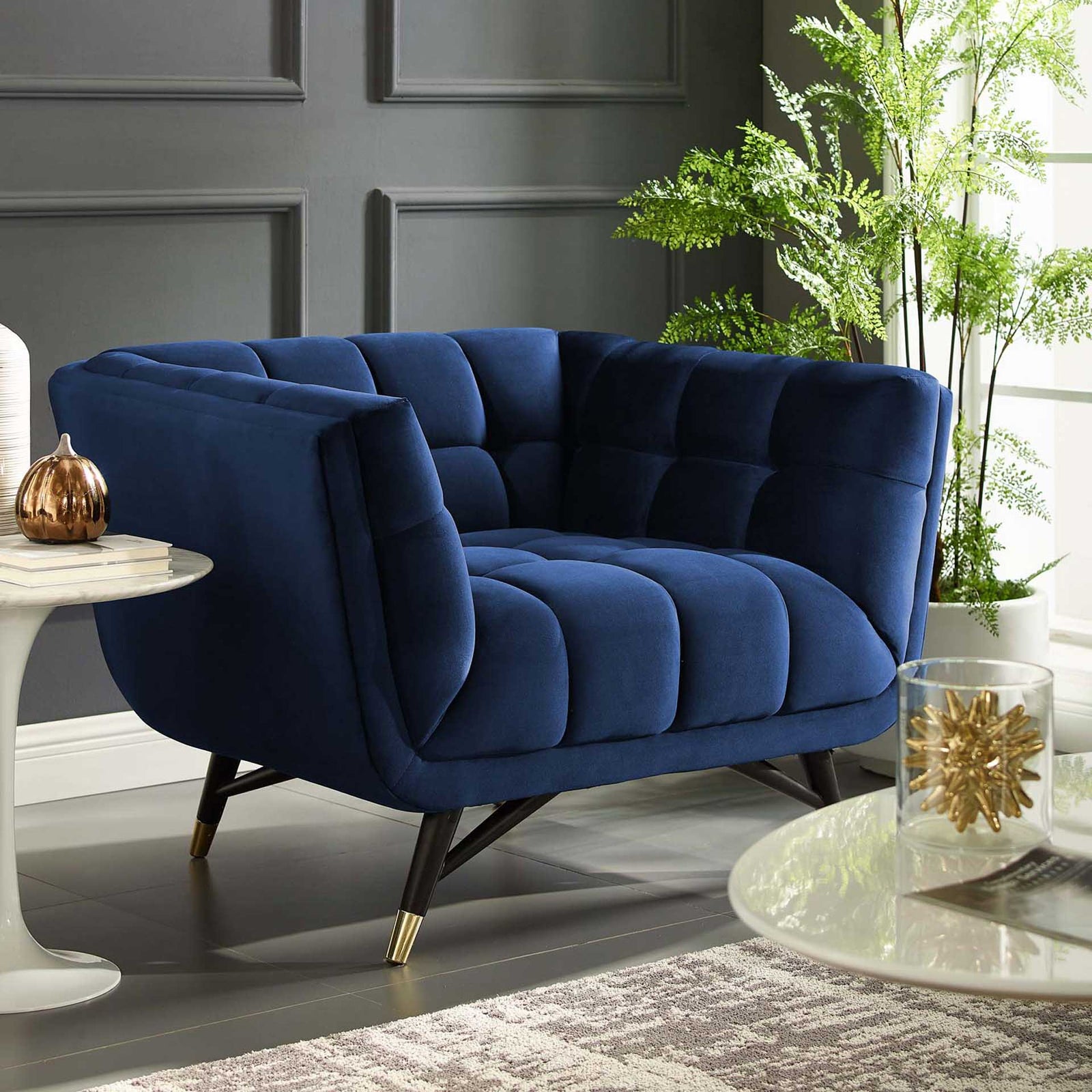 Adrianna Upholstered Velvet Armchair Midnight Blue