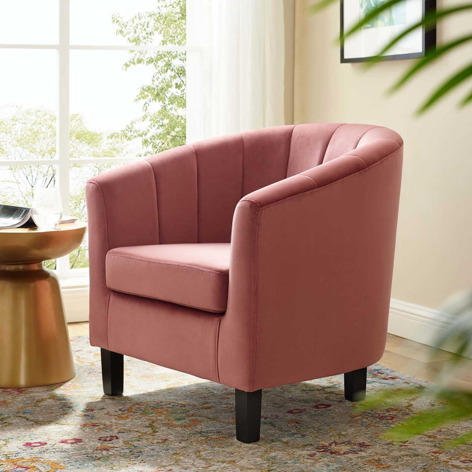 Paloma Channel Tufted Velvet Armchair Dusty Rose