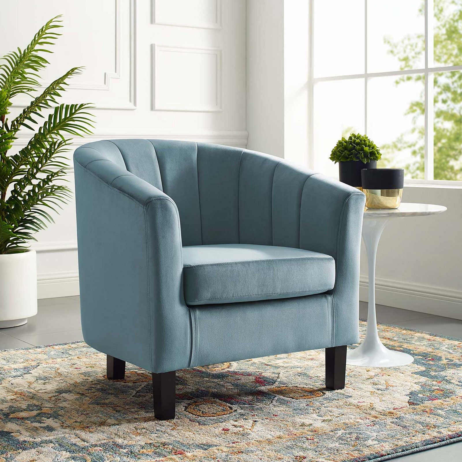 Paloma Channel Tufted Velvet Armchair Light Blue