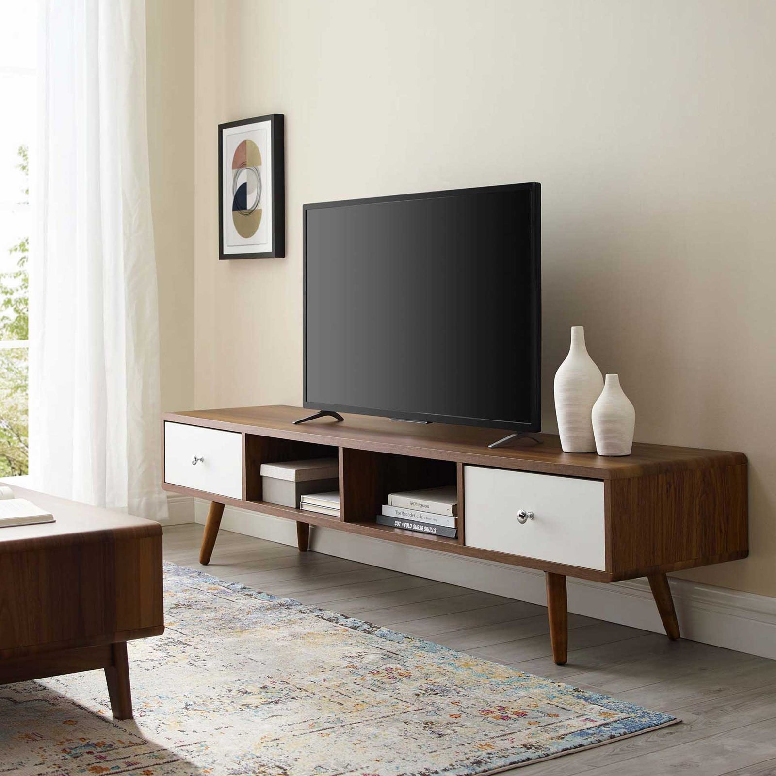 Tiffin Media Console TV Stand Walnut/White