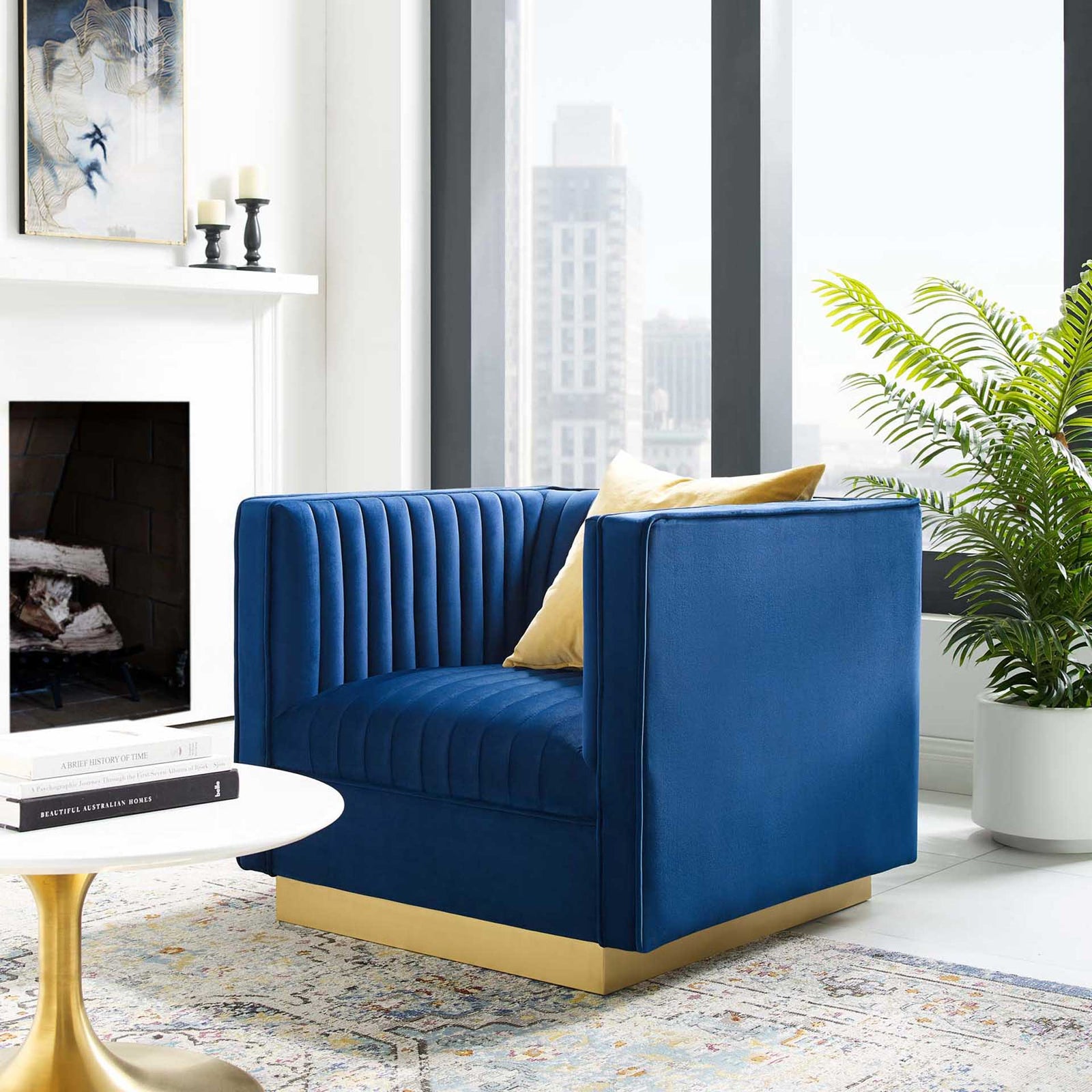 Sangamon Vertical Channel Tufted Velvet Armchair Navy