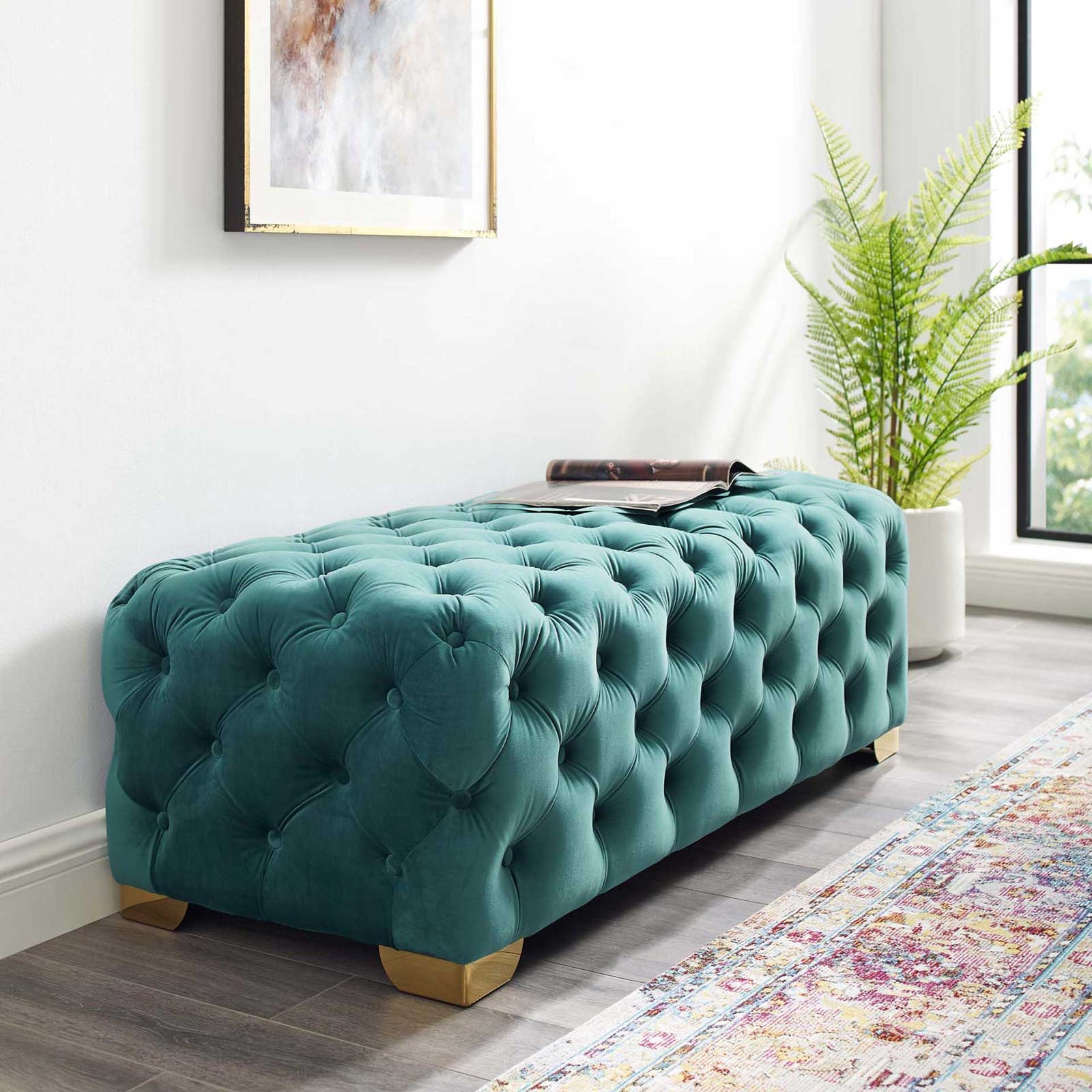 Sarah Velvet Bench Teal