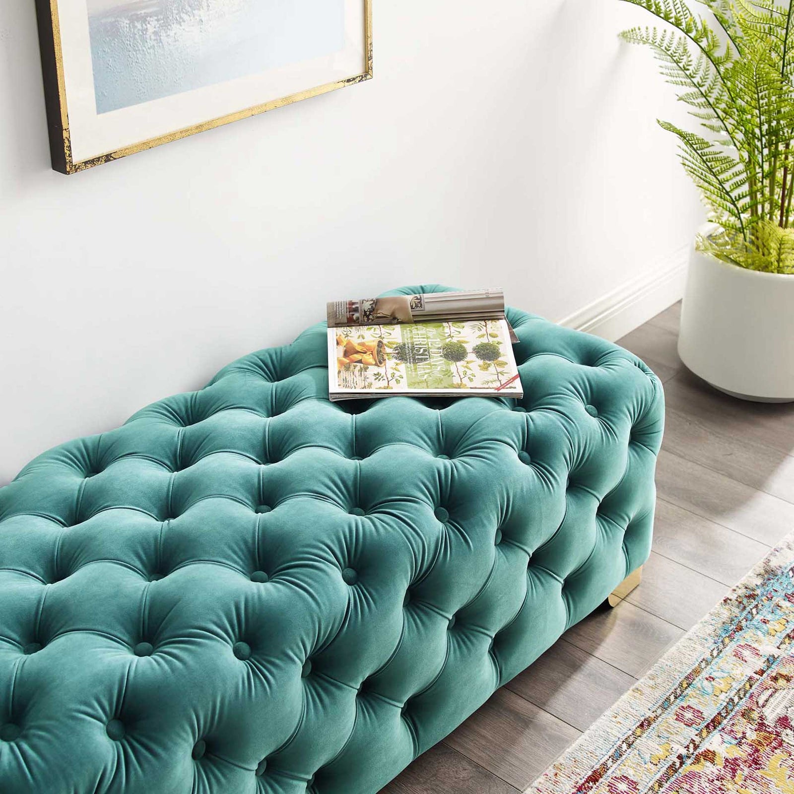 Sarah Velvet Bench Teal