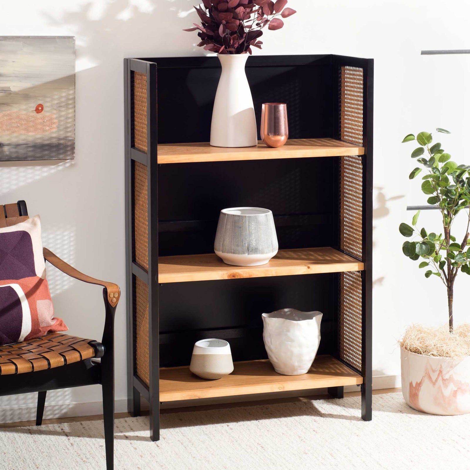 Franklin 3 Shelf Open Top Etagere Black/Light Natural