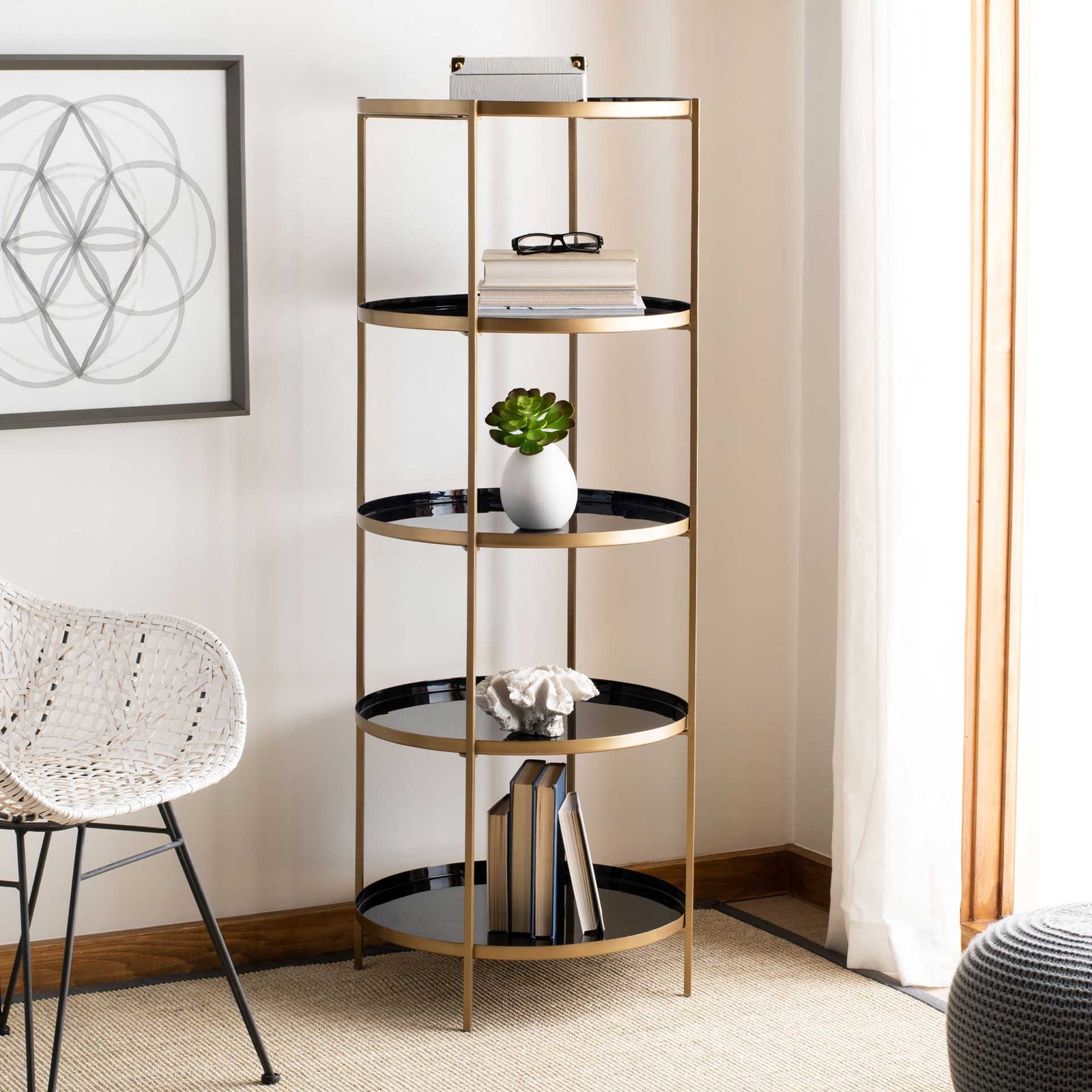 Tiana Round 5 Tier Etagere Black/Brass