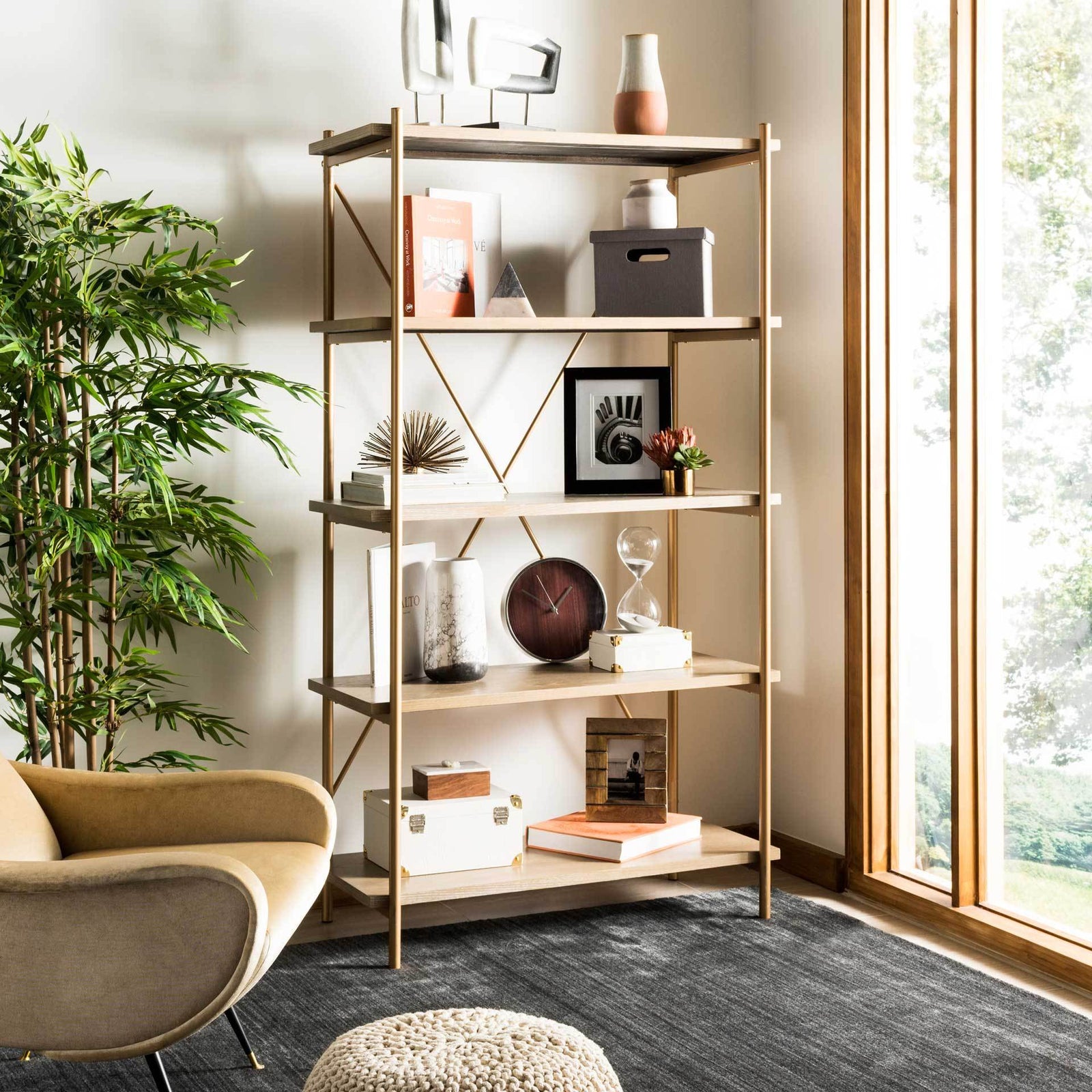 Ridge 5 Tier Etagere Gold Liquid/Rustic Oak