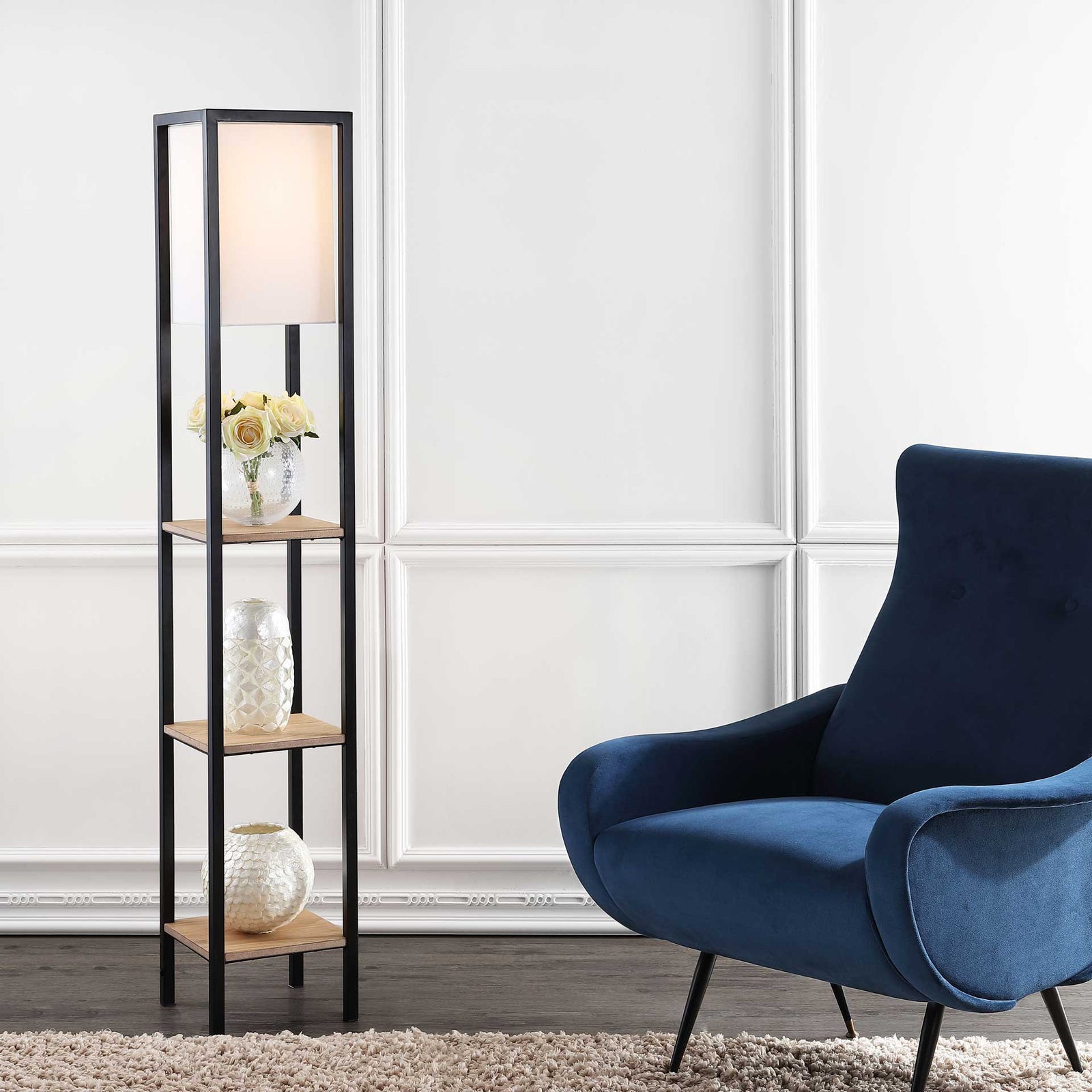 Riley Shelf Floor Lamp Light Brown/Black