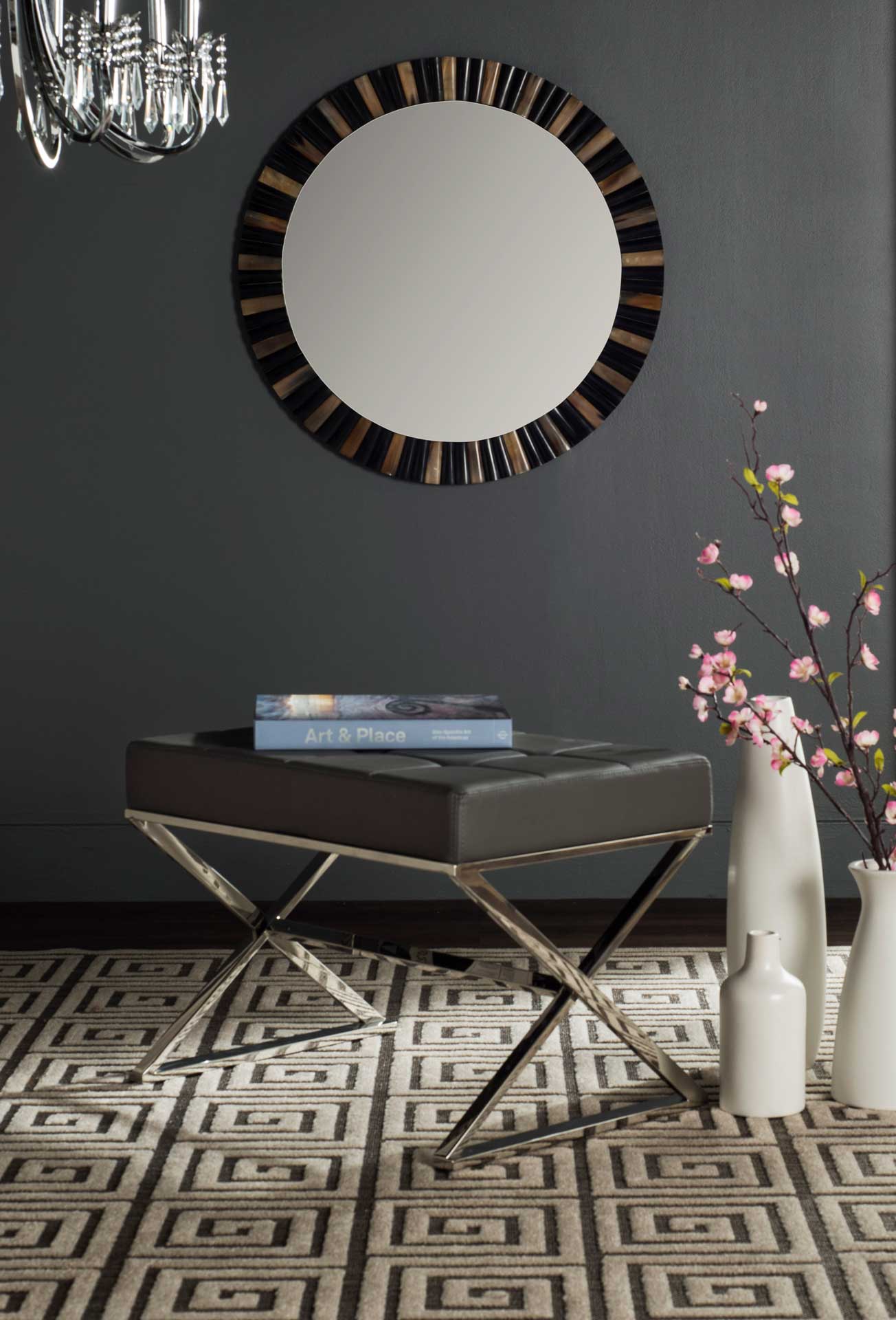 Mingle Ottoman Gray/Chrome