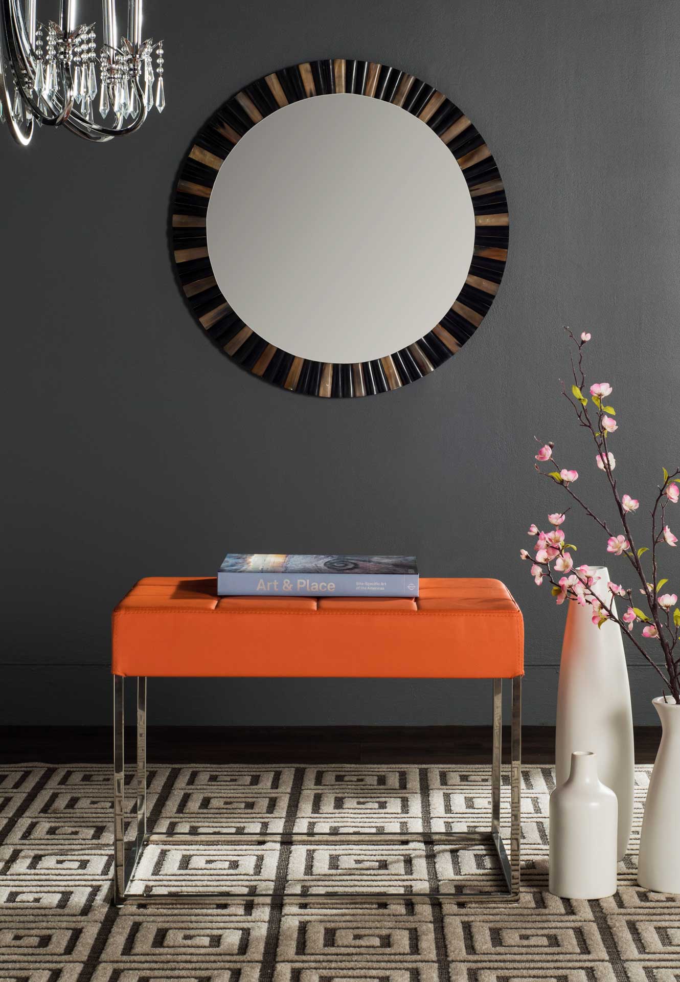 Roger Ottoman Orange/Chrome