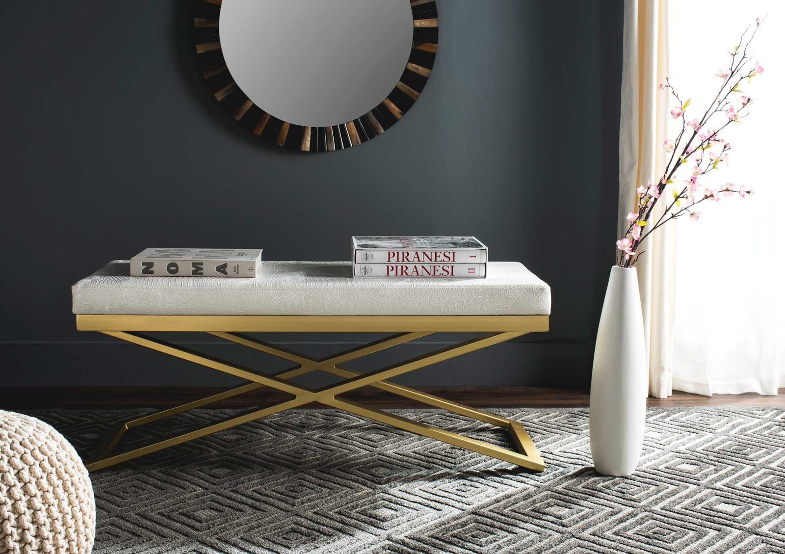 Achilles Bench White Crocodile/Gold