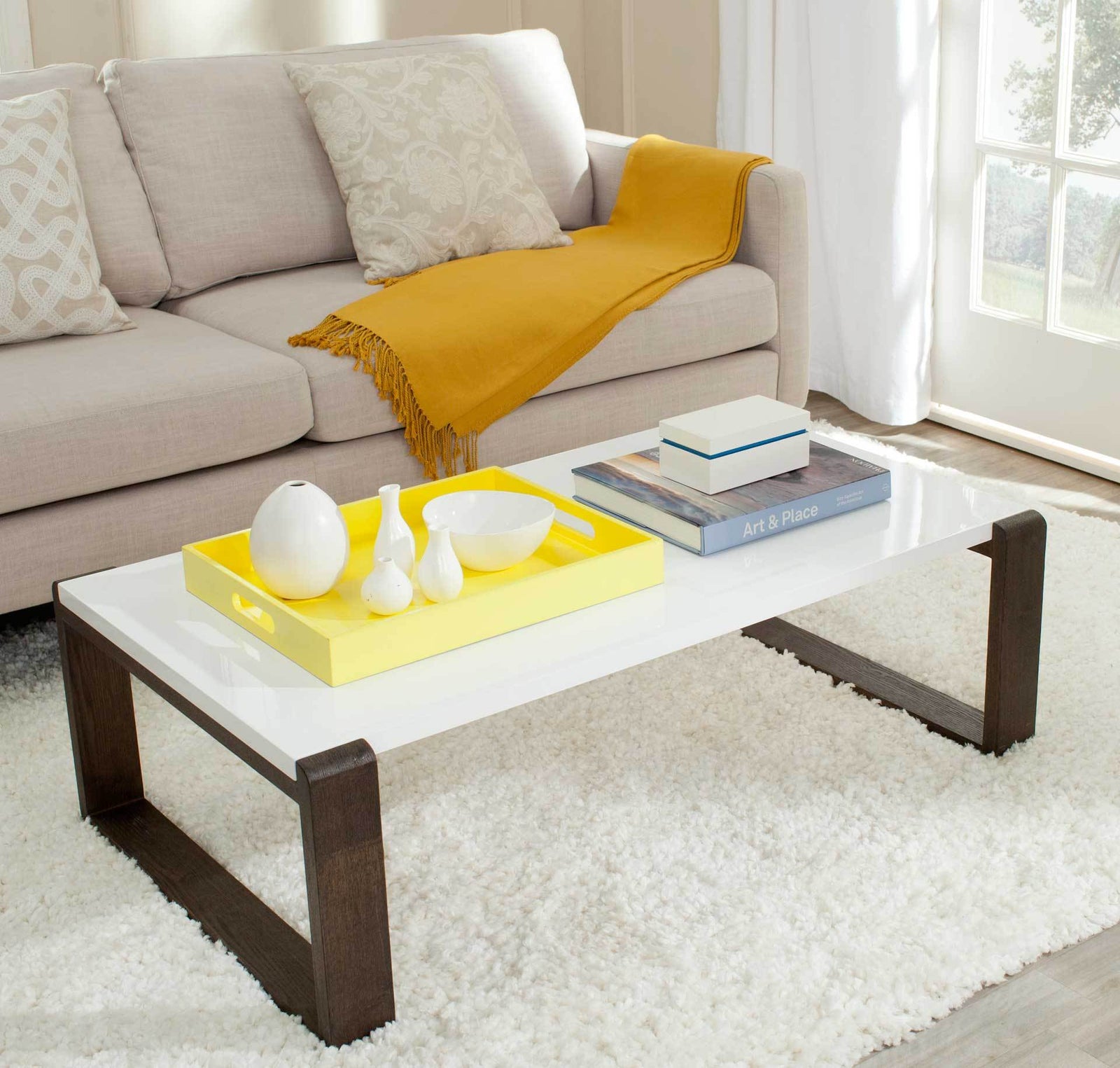 Balin Lacquer Coffee Table White/Dark Brown
