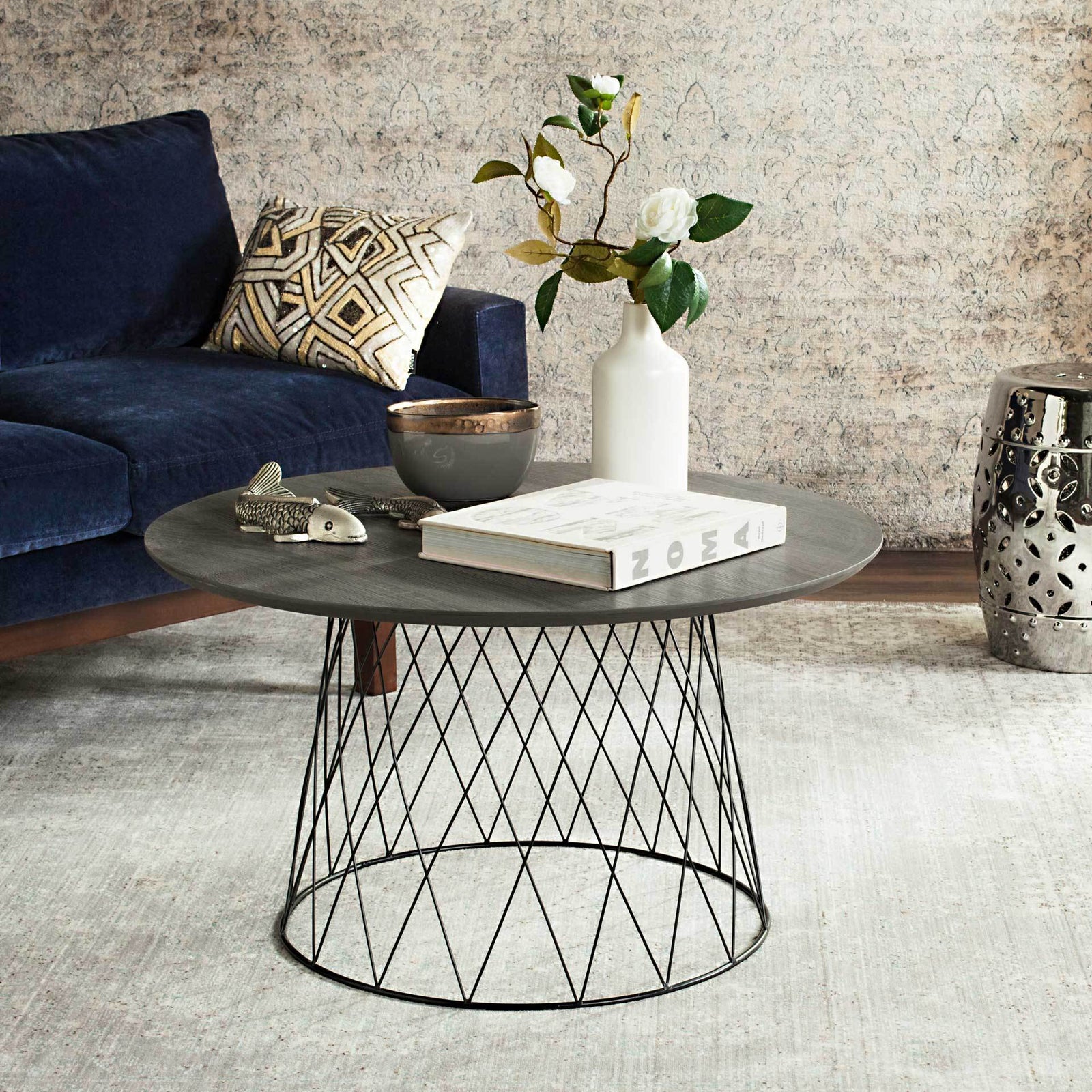 Rocky Wood Coffee Table Dark Gray/Black