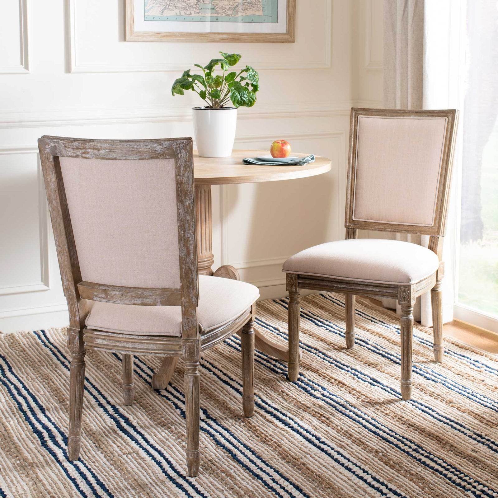 Burst Linen Side Chair Beige/Rustic Oak (Set of 2)