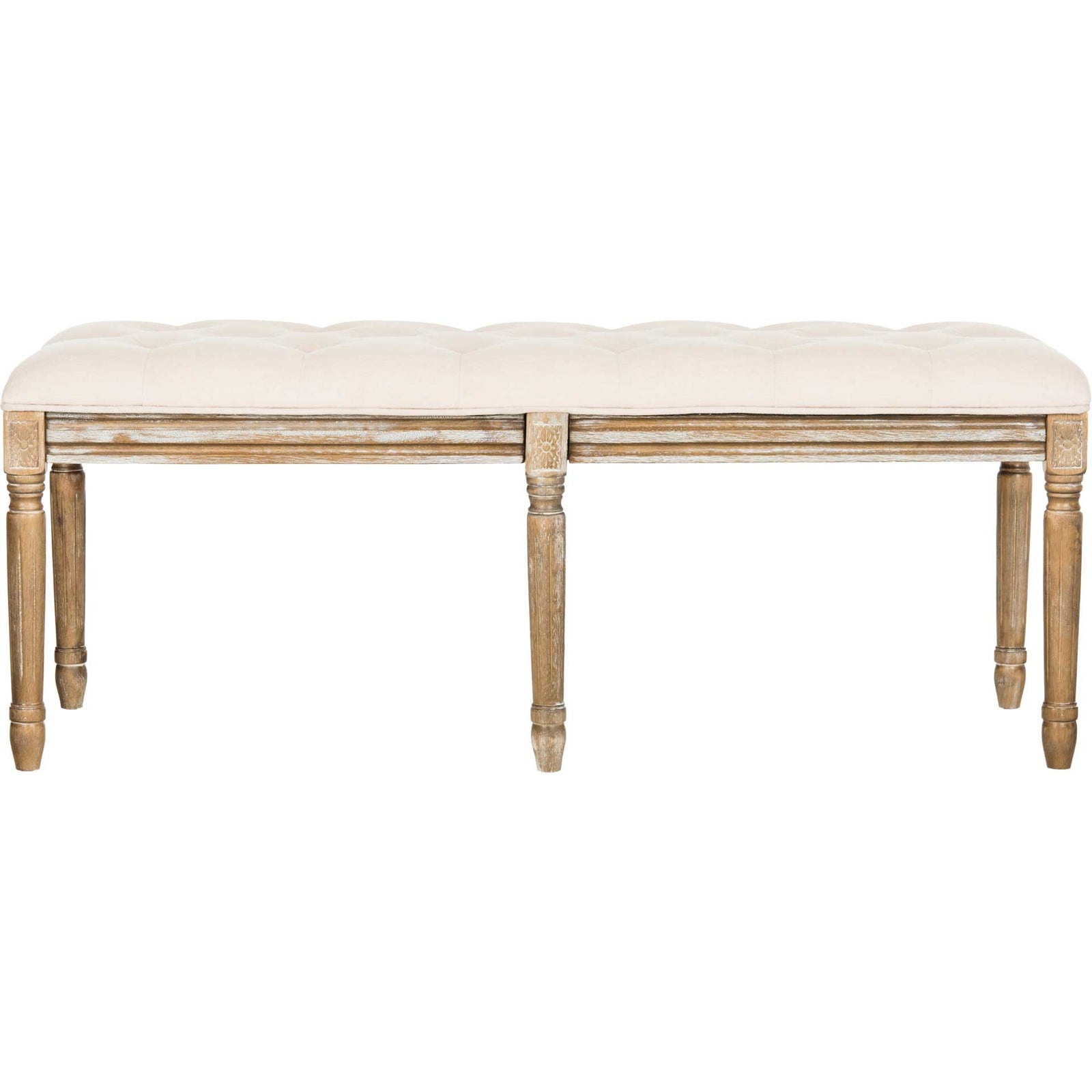 Roam Tufted Wood Bench Beige/Rustic Oak