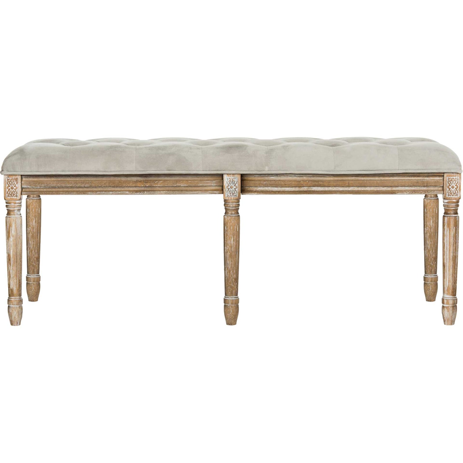 Roam Tufted Wood Bench Gray/Rustic Oak