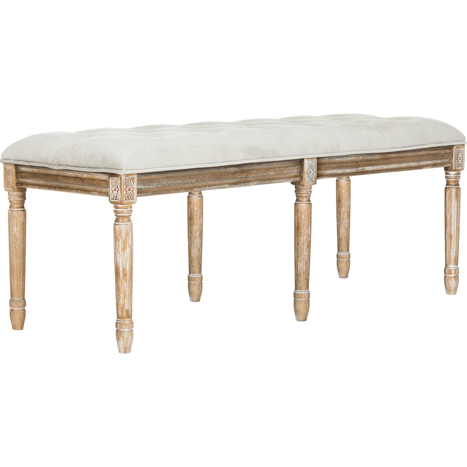 Roam Tufted Wood Bench Gray/Rustic Oak