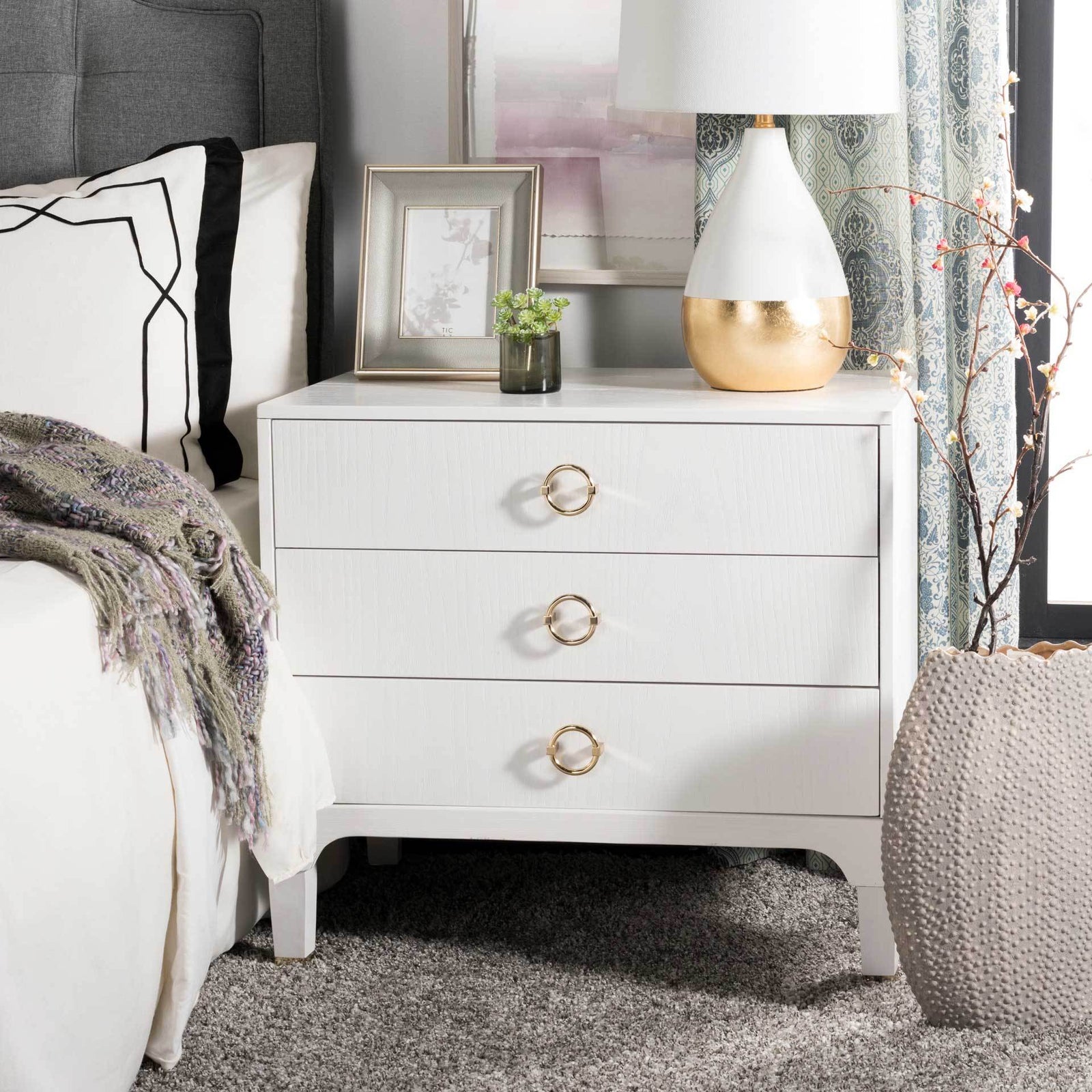 Lorenzo 3 Drawer Contemporary Nightstand White