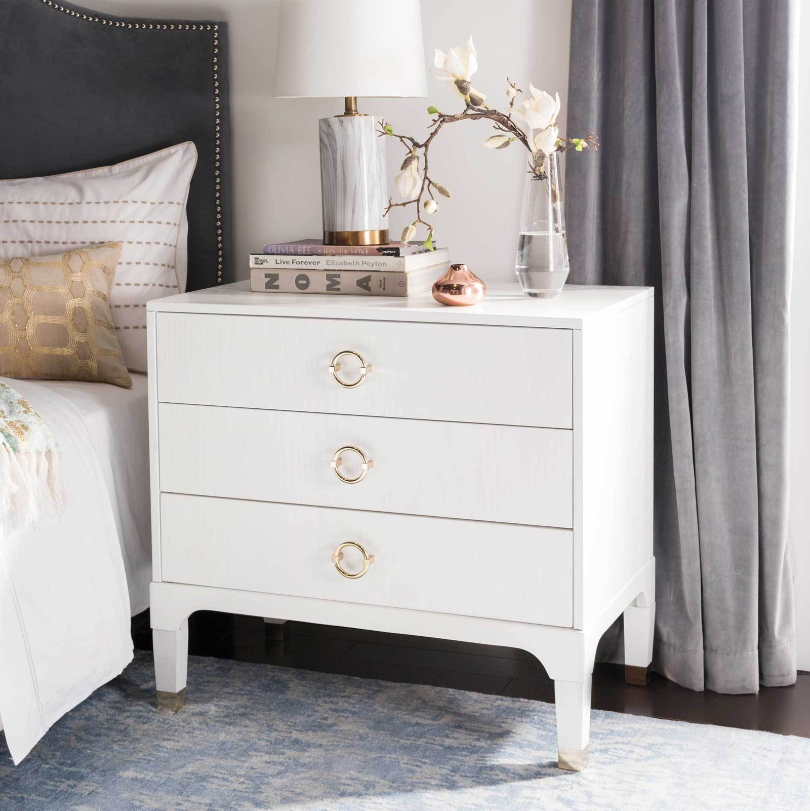 Lorenzo 3 Drawer Contemporary Nightstand White