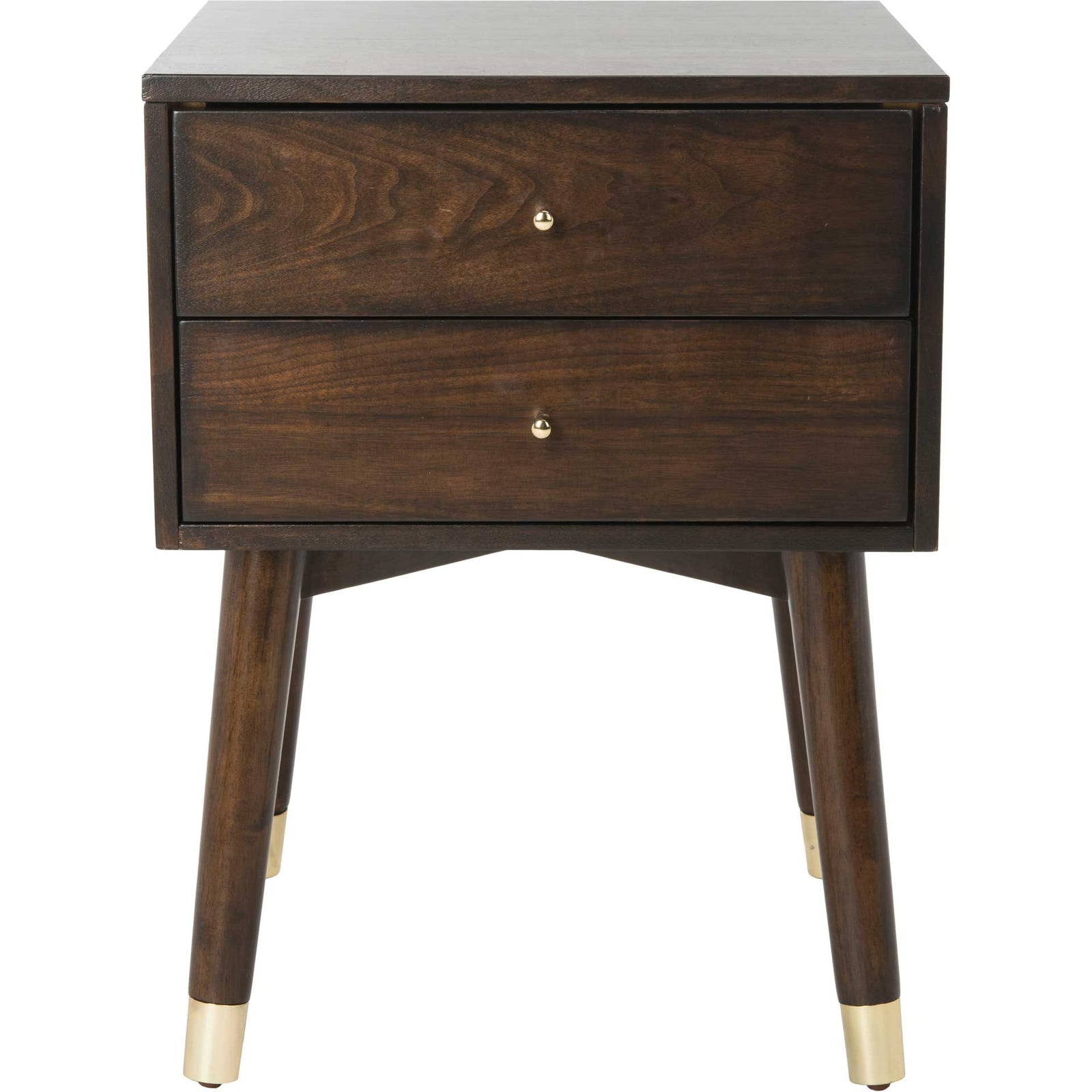 Lydia Silver Cap Nightstand Walnut/Gold