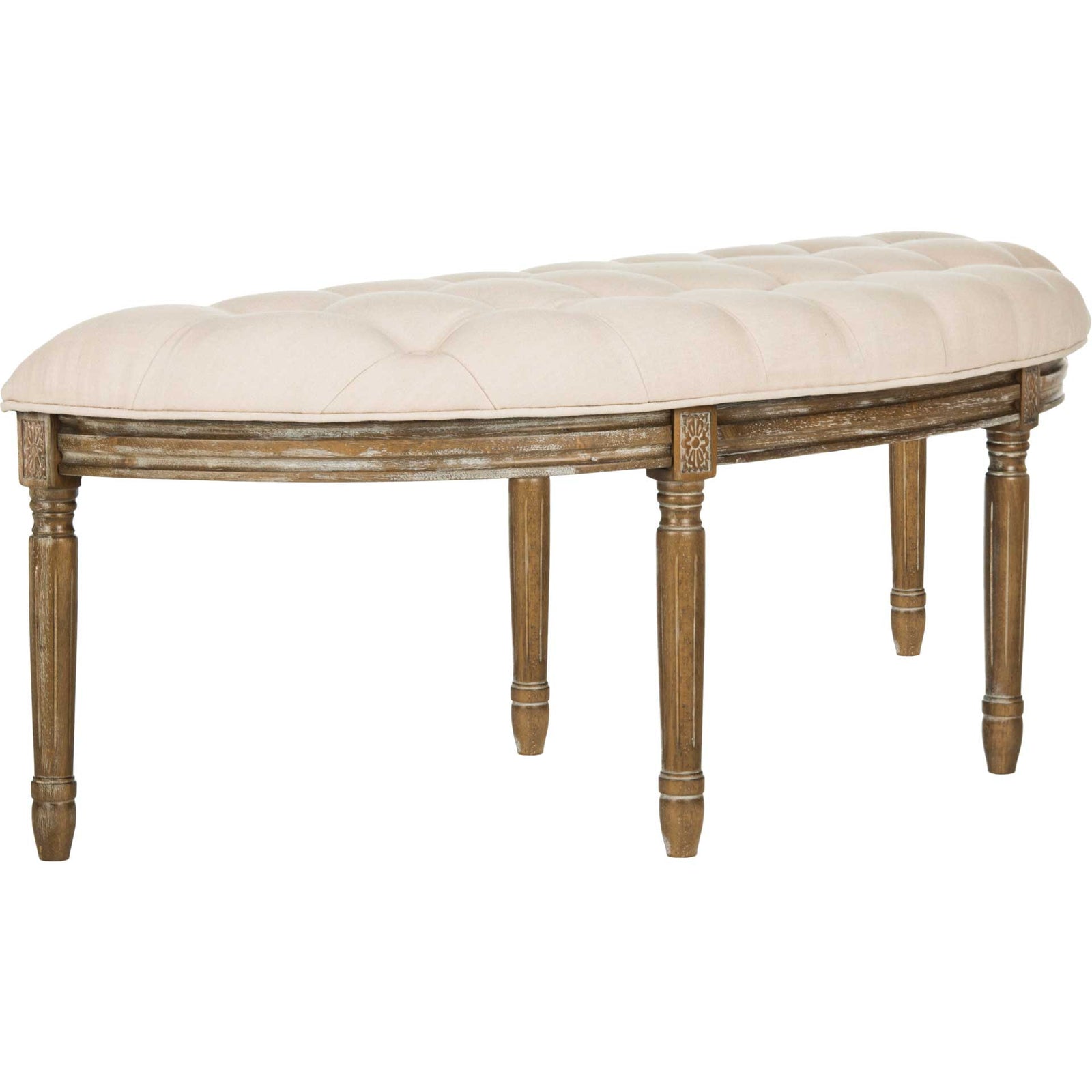 Abita Tufted Semi Circle Bench Beige/Rustic Oak