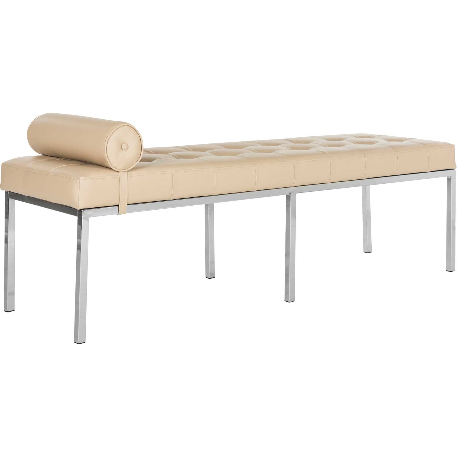 Xander Leather Tufted Bench With Pillow Beige