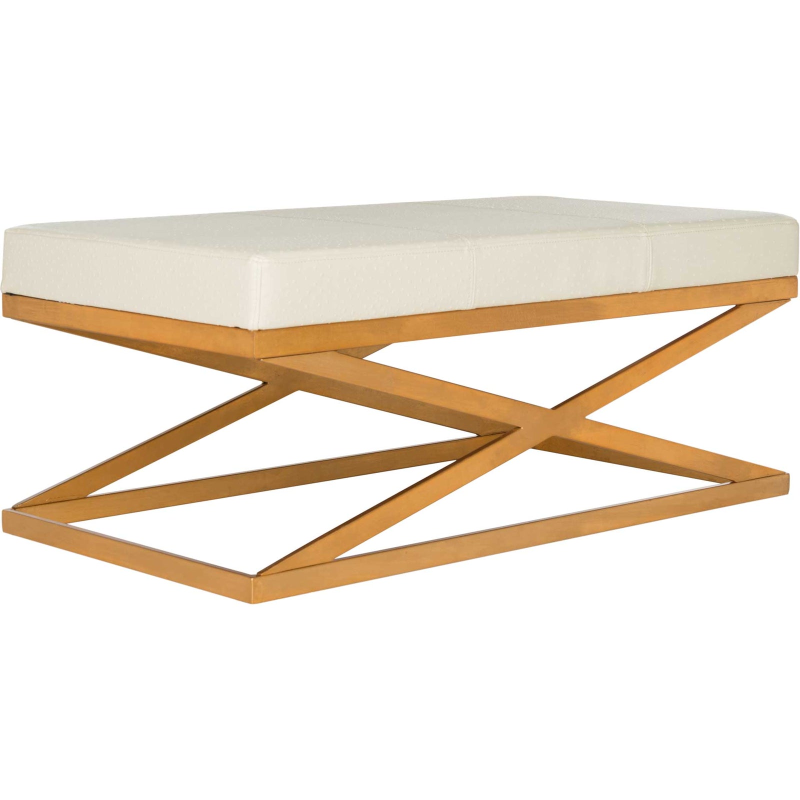 Alaric Faux Ostrich Bench Creme/Gold