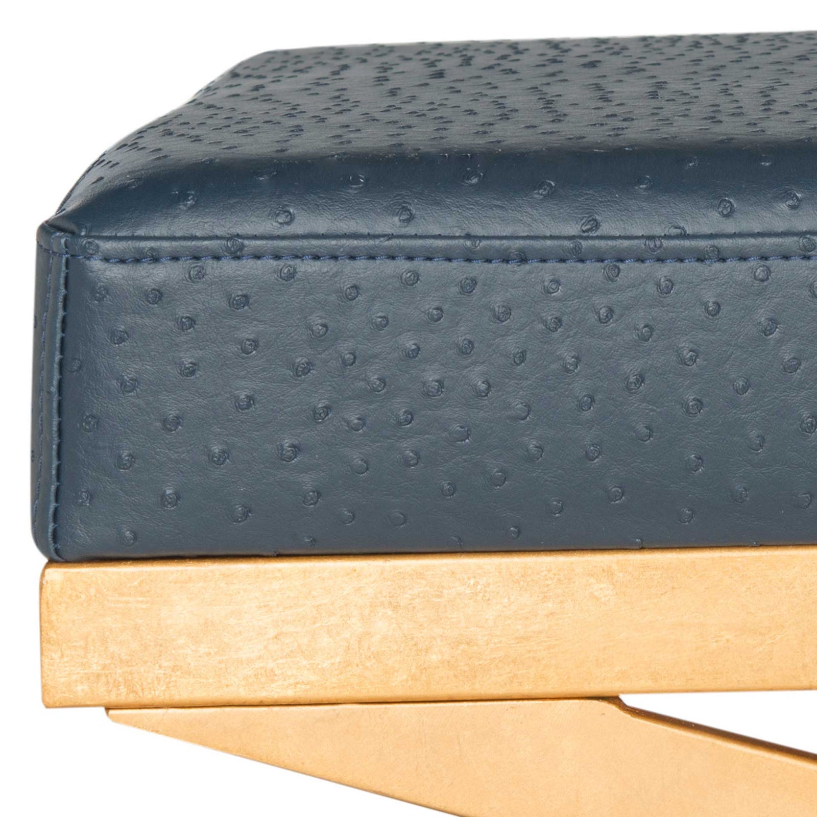 Alaric Faux Ostrich Bench Navy/Gold