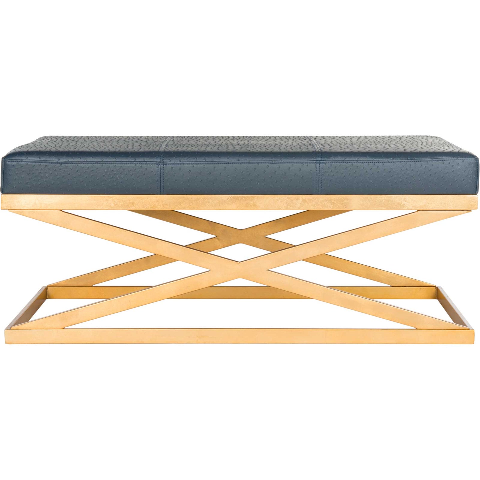 Alaric Faux Ostrich Bench Navy/Gold
