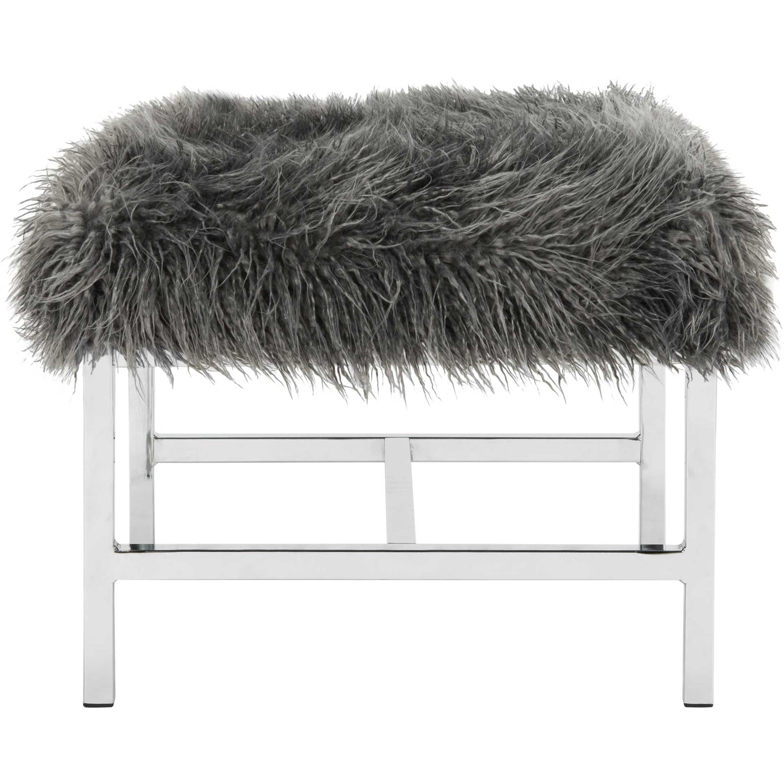 Hollingsworth Faux Sheepskin Square Bench Gray