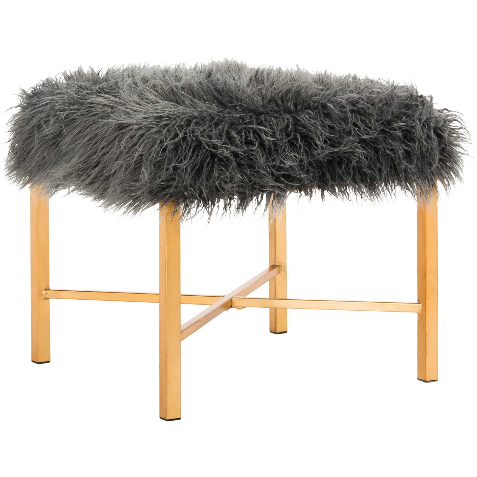Hollingsworth Faux Sheepskin X Square Bench Gray