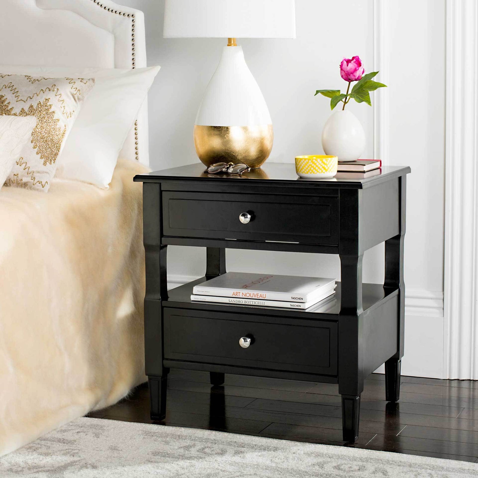 Jenna Two Drawer Nightstand Black