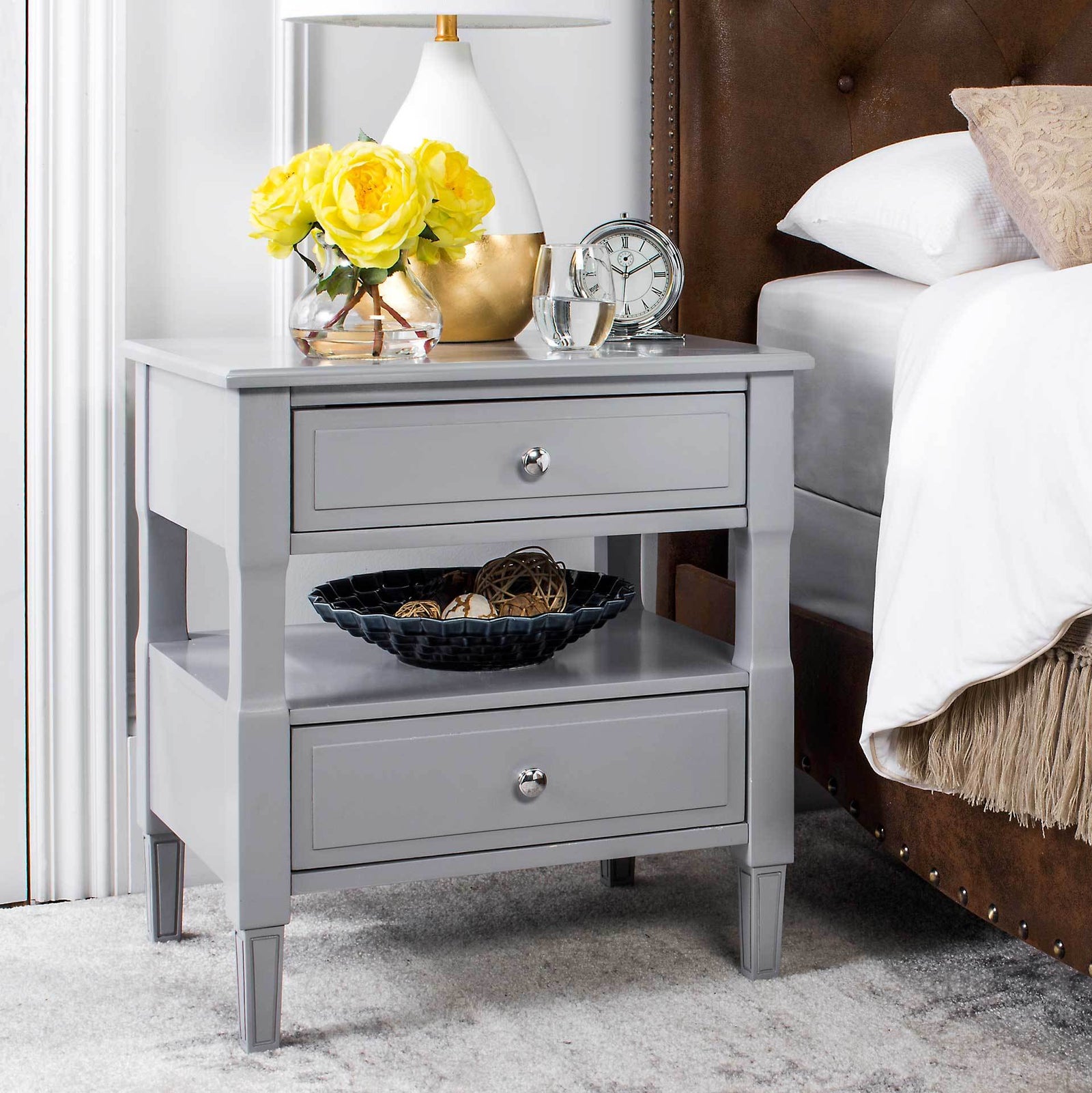 Jenna Two Drawer Nightstand Gray