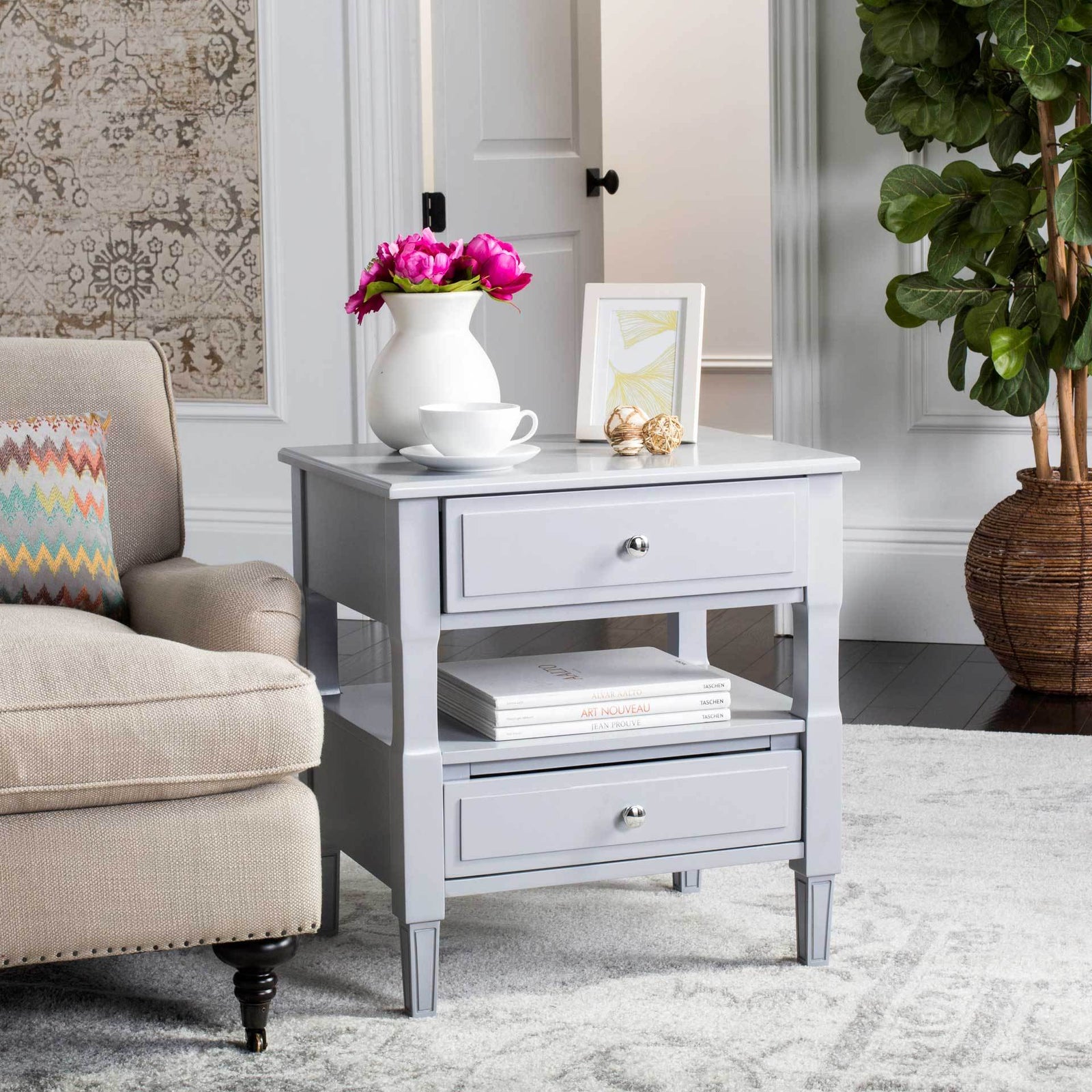 Jenna Two Drawer Nightstand Gray