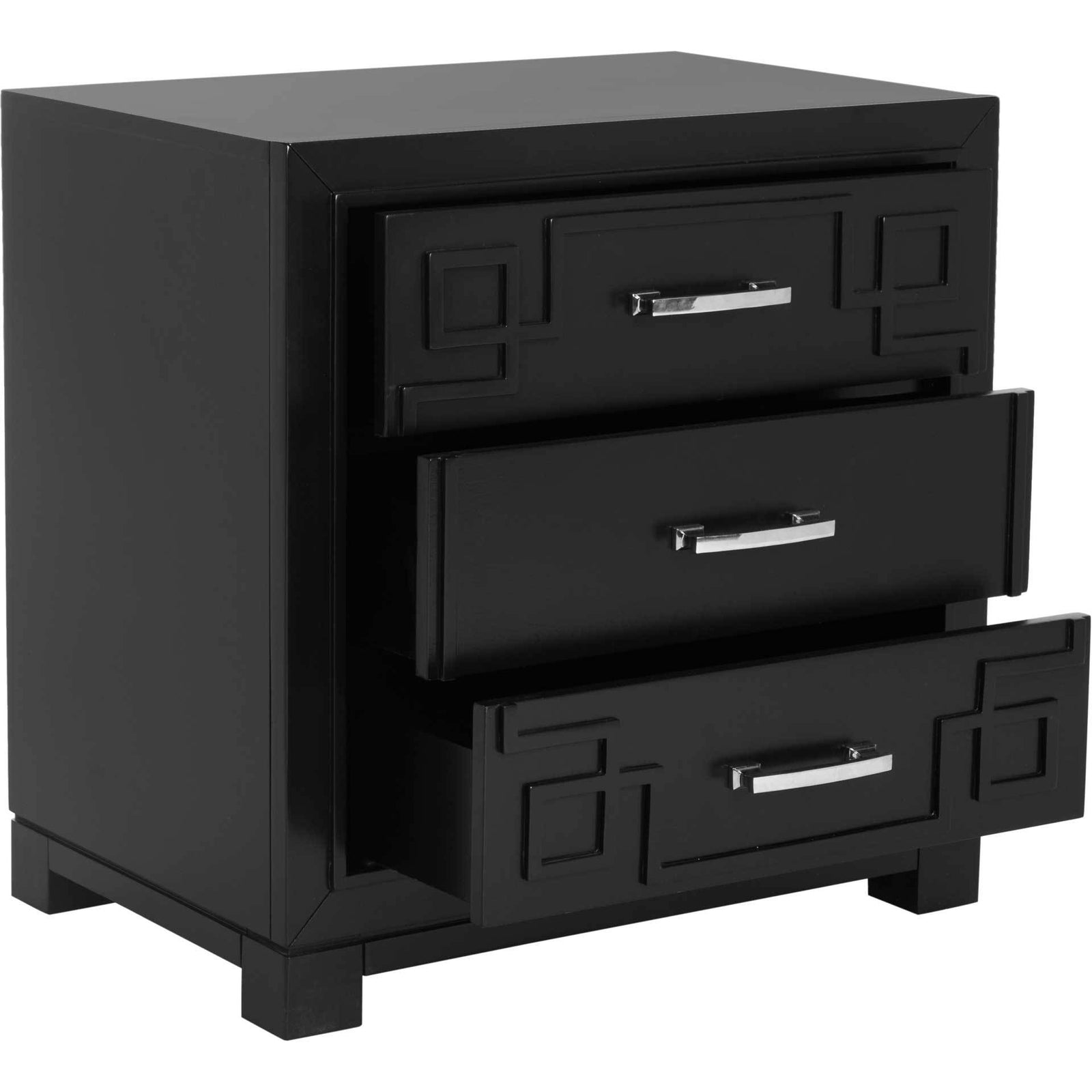 Randy 3 Drawer Greek Key Nightstand Black