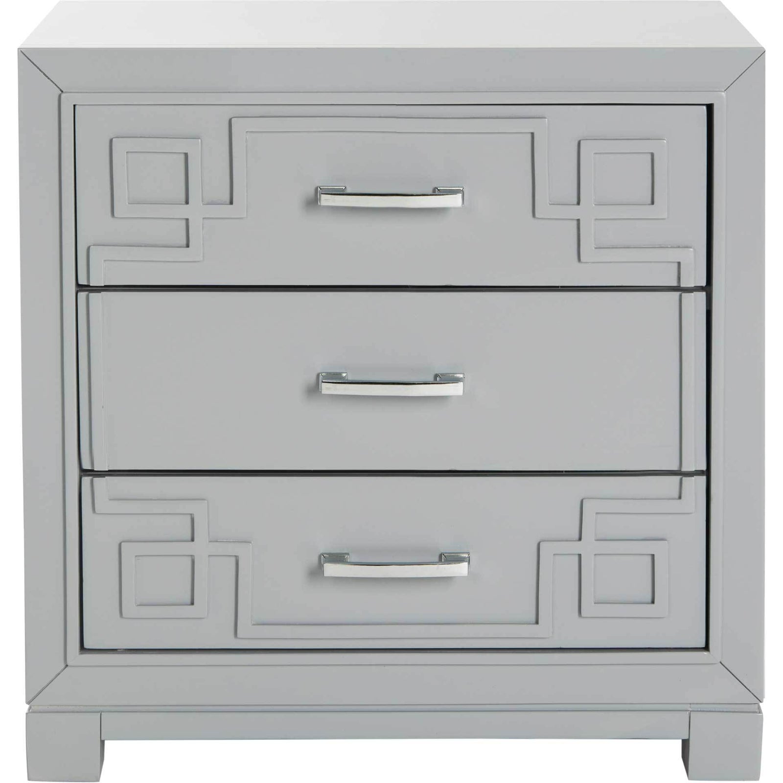 Randy 3 Drawer Greek Key Nightstand Gray