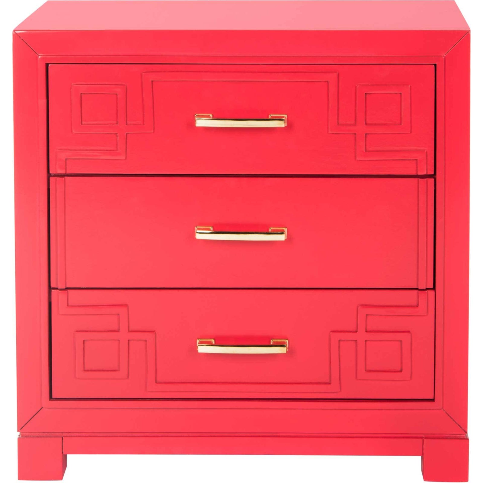 Randy 3 Drawer Greek Key Nightstand Red