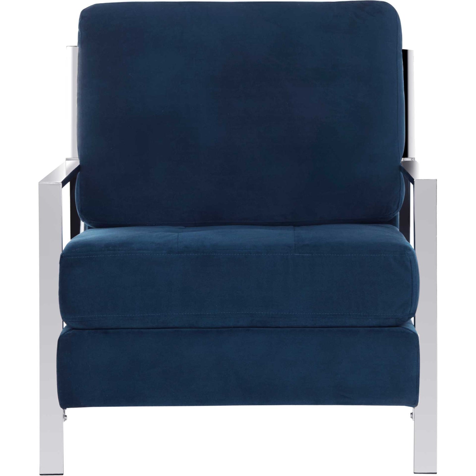 Waffle Tufted Velvet Chrome Accent Chair Navy